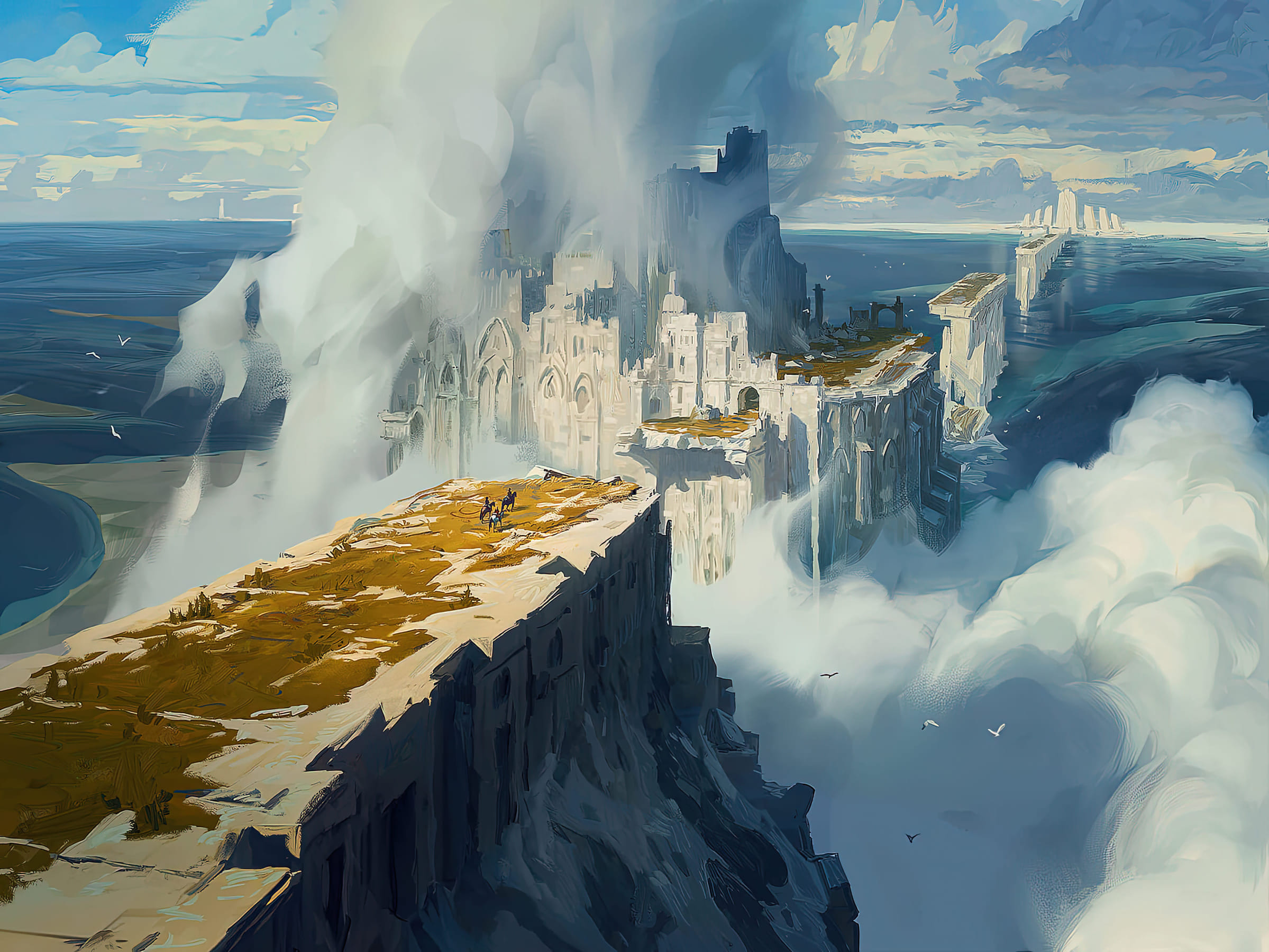 Digital Art Painting Drawing Fantasy Art Castle Clouds 2399x1800