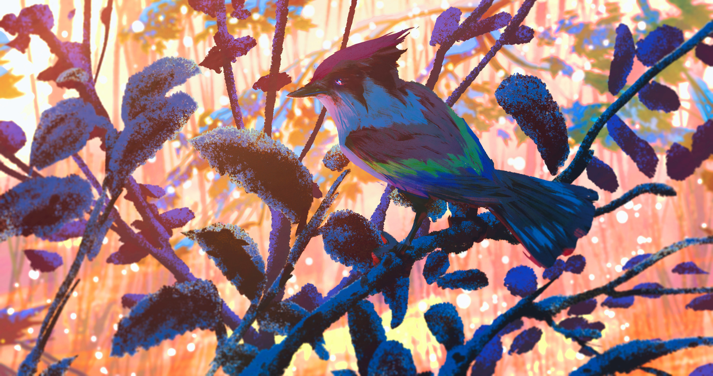 Gabriel Gomez Digital Art Birds Branch Sunlight Nature Waxwings Leaves 2800x1477