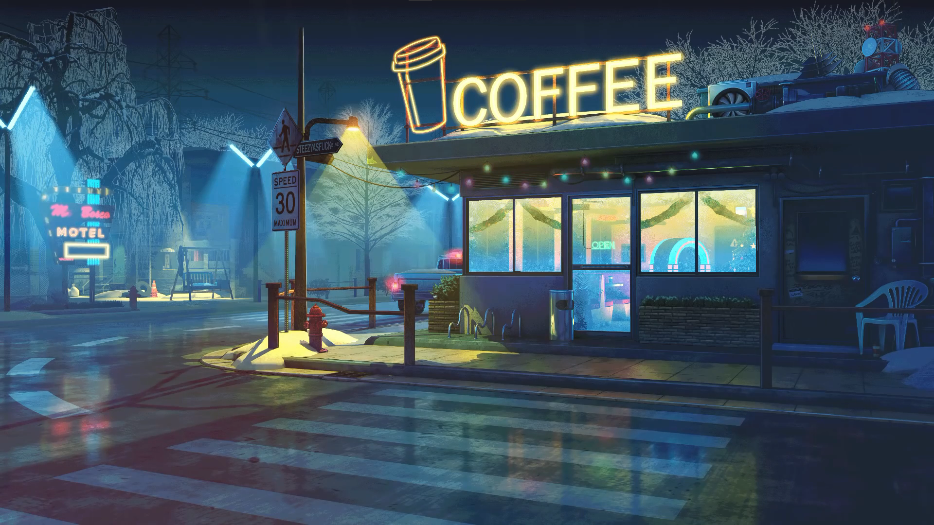 Cafe Diner Night Coffee Bar Neon Sign 1920x1080