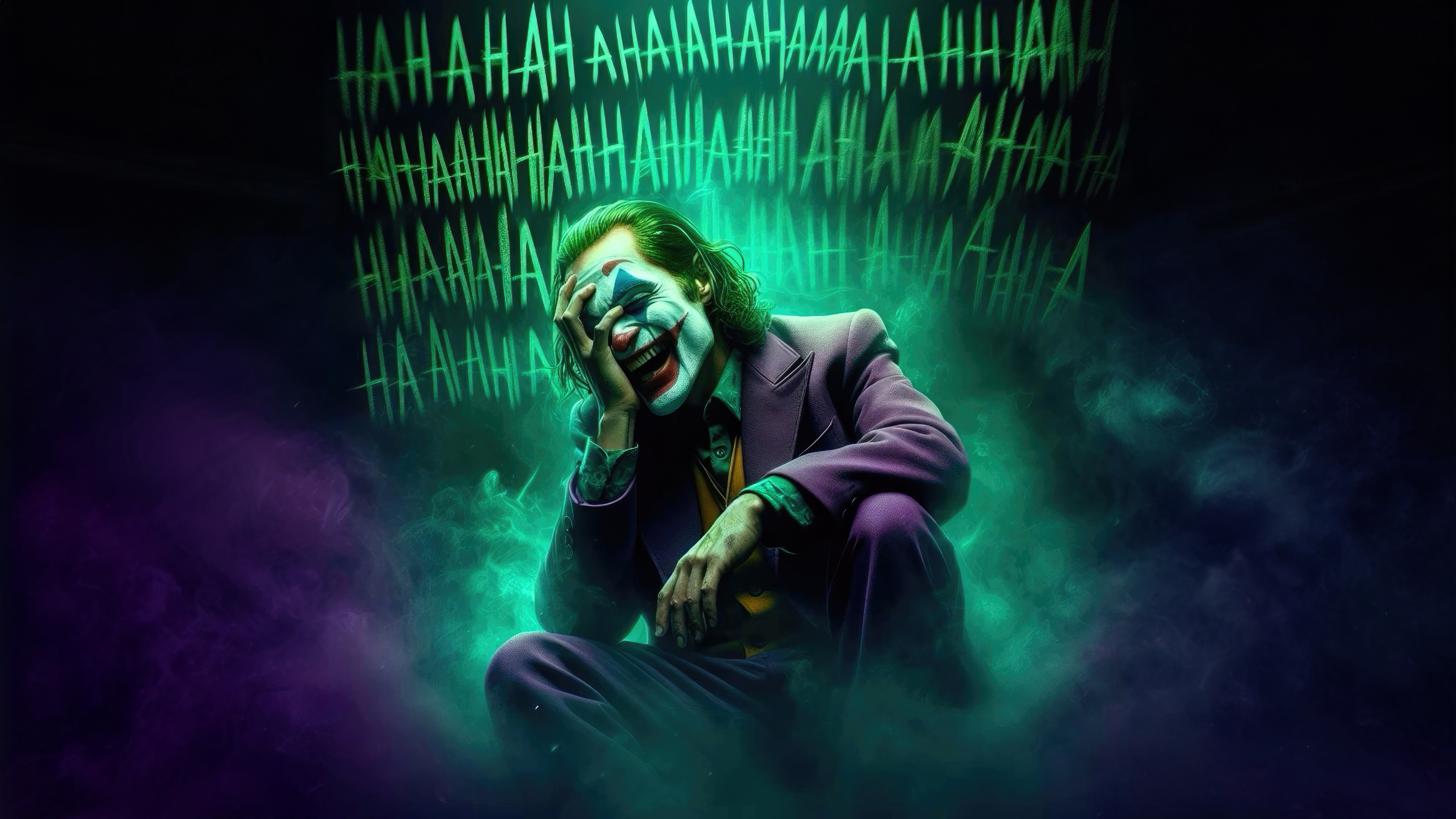 Joker Sitting Laughing Makeup 3840x2160