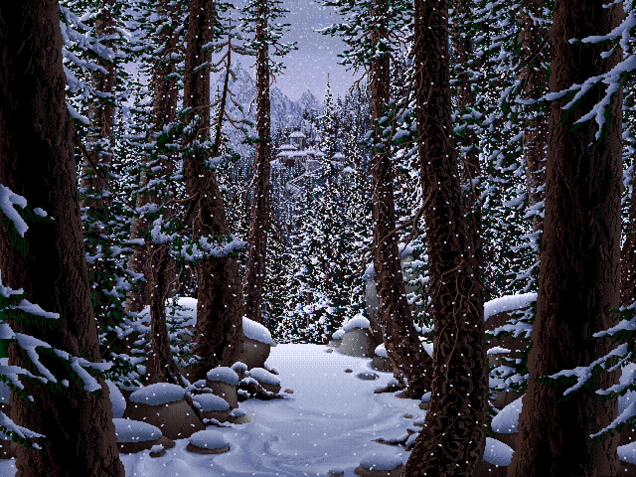 Pixel Art Nature Trees Forest Snow 1280x960