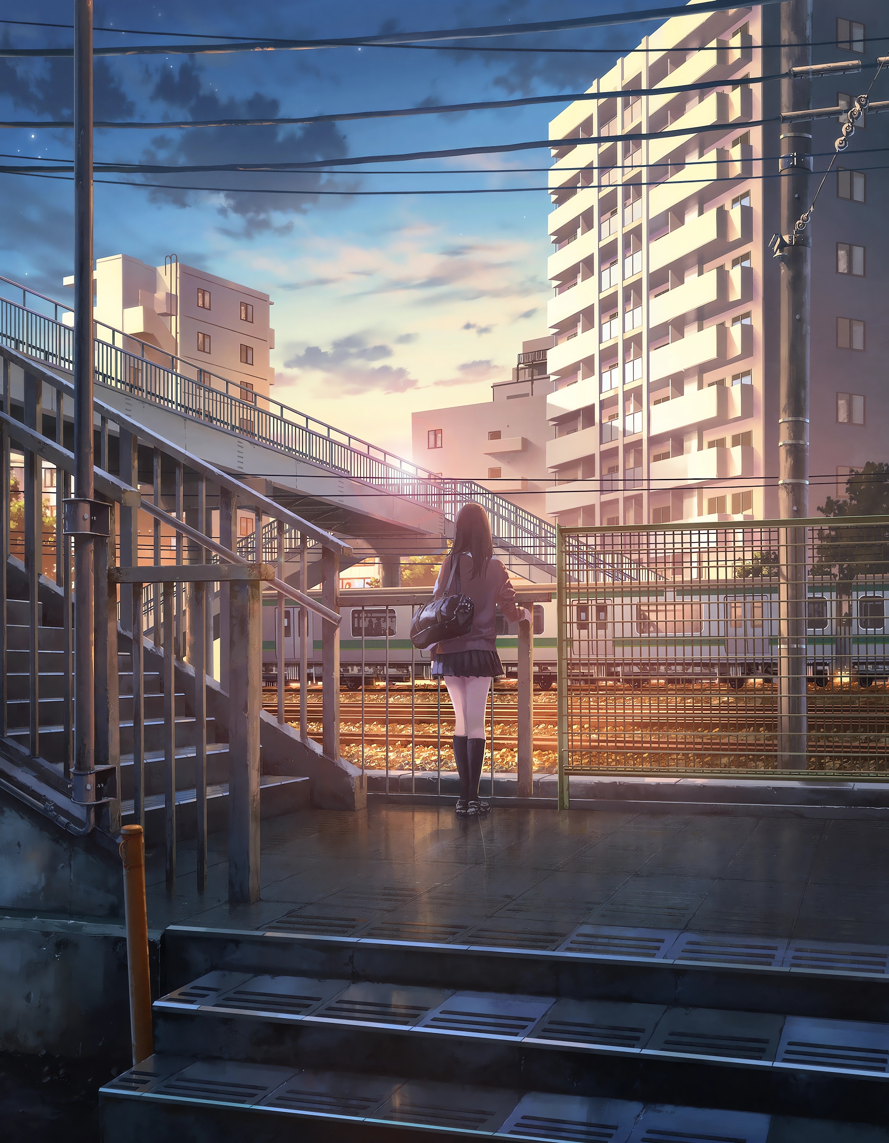 Anime Anime Girls Pixiv Original Characters SHO Portrait Display Sunset Sunset Glow Schoolgirl Schoo 3000x3854