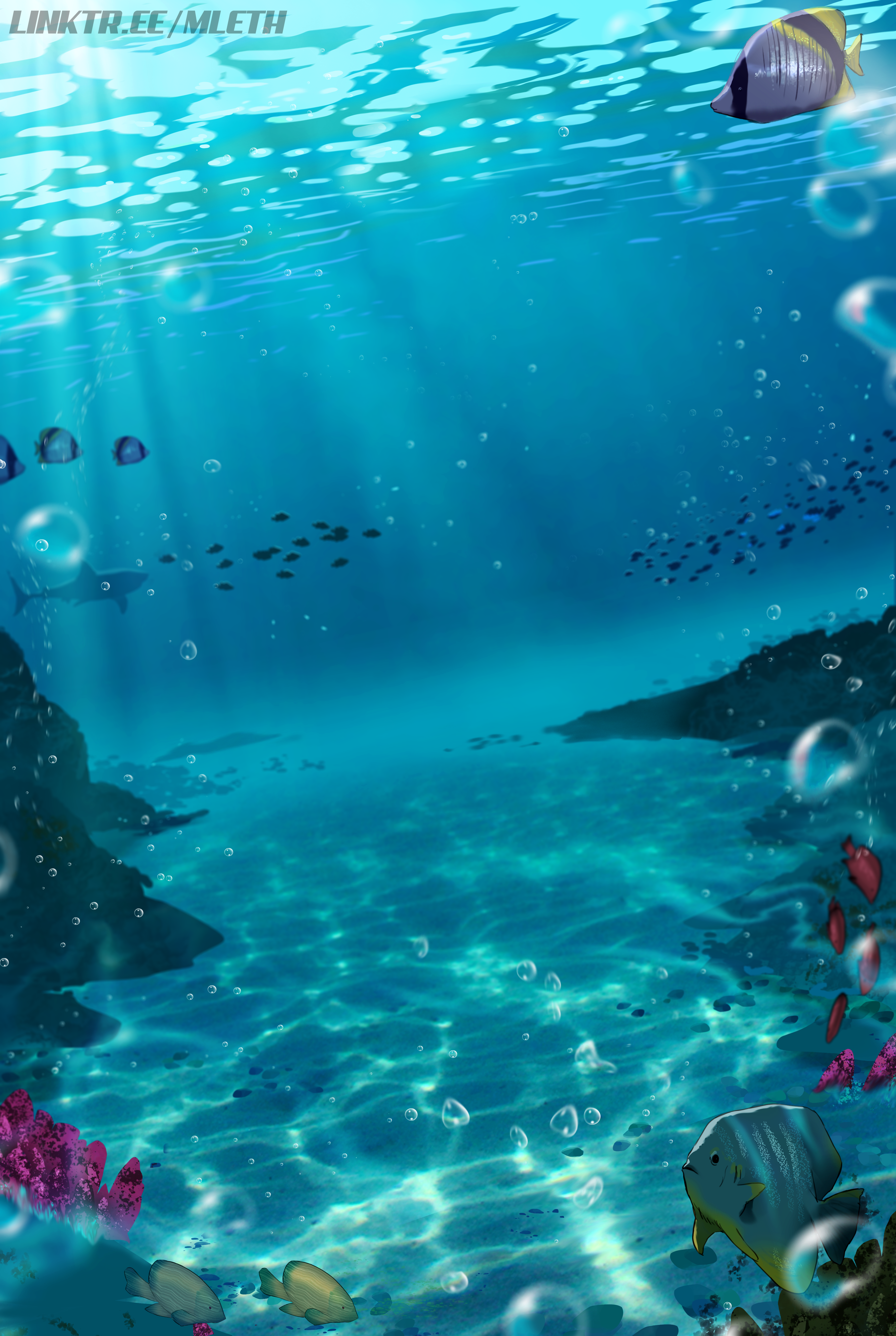 MLeth Depth Of Field Underwater Digital Art Fish Animals Shark Bubbles Sea Life Coral Blurry Backgro 3626x5405