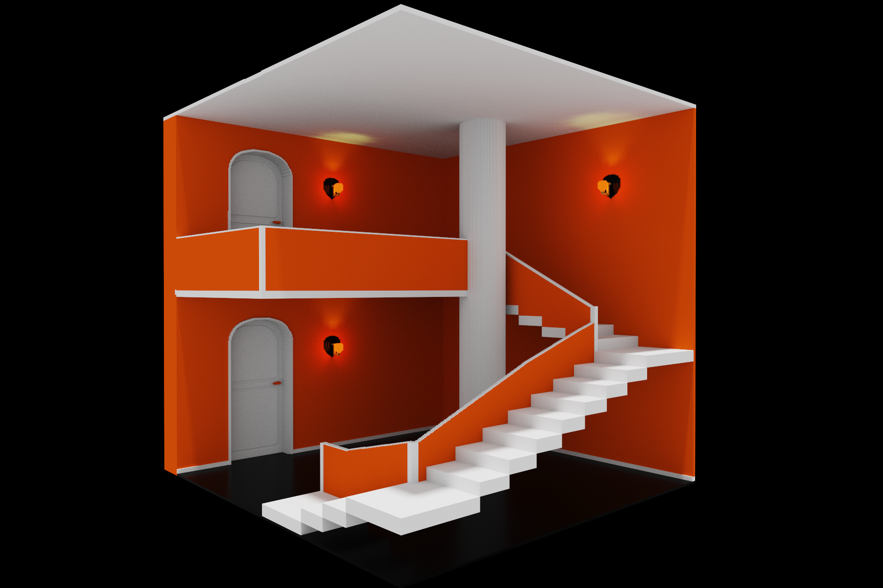 Room Architecture Orange White Black MagicaVoxel Voxels Lights Simple Background Digital Art 1800x1200