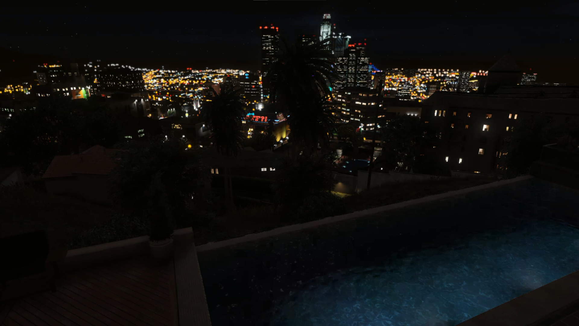 Grand Theft Auto V City House Swimming Pool Night City Lights 1920x1080