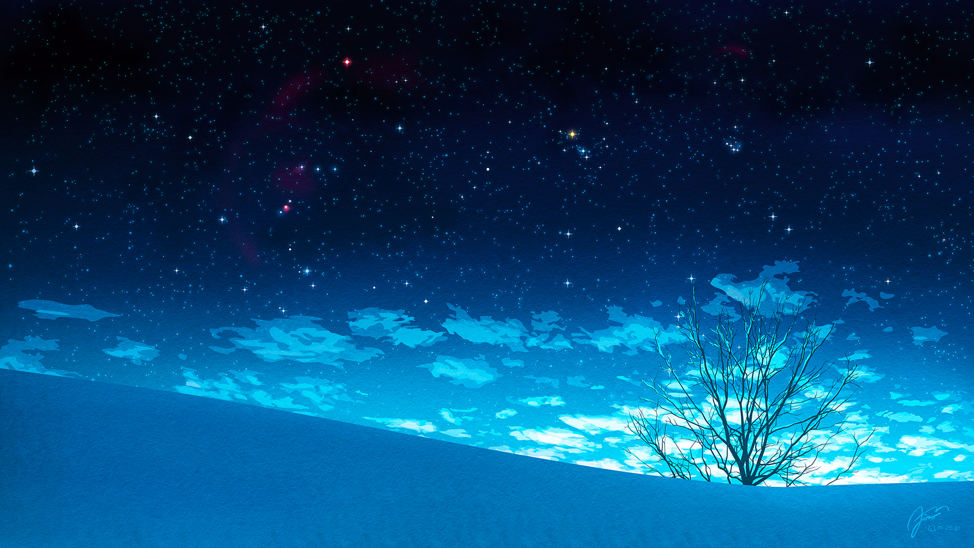 M26 Digital Art Artwork Illustration Digital Painting Landscape Nature Stars Starred Sky Snow Trees  1920x1080
