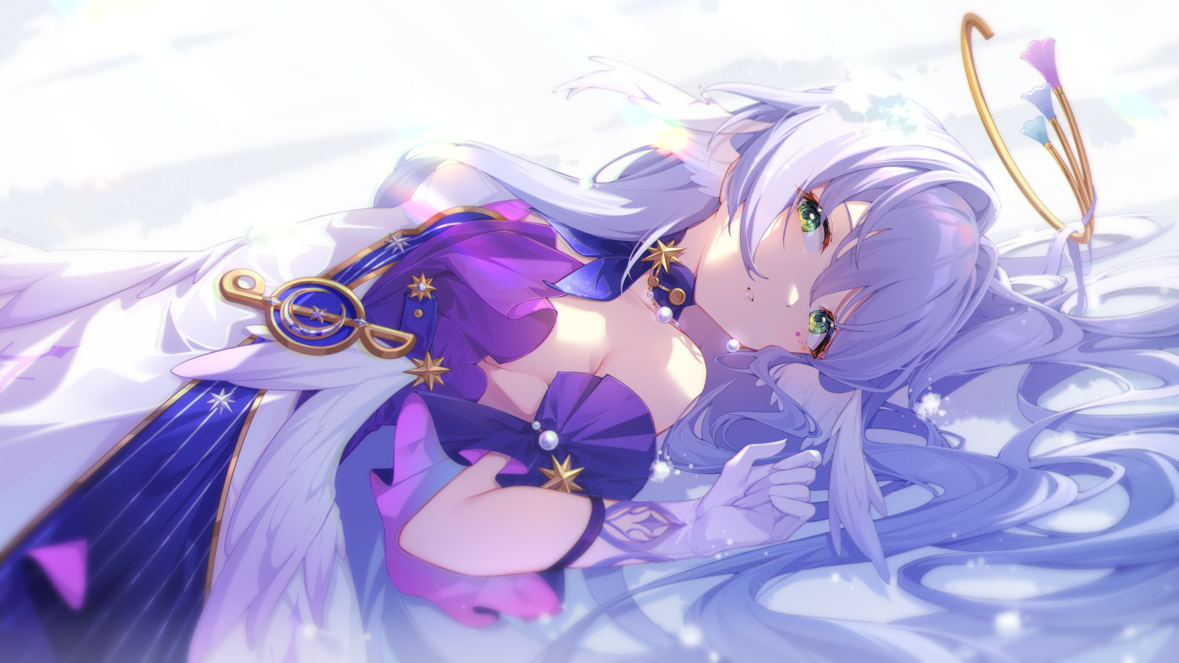 Honkai Star Rail Gloves Lying On Back Lying Down Looking At Viewer AKOvO White Gloves Head Wings Gre 4000x2251