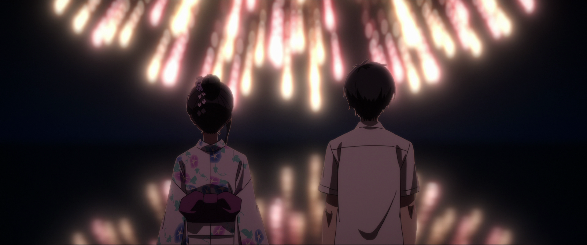 Natsu E No Tunnel Sayonara No Deguchi Anime Couple Fireworks Night Seashore Colorful 1920x804