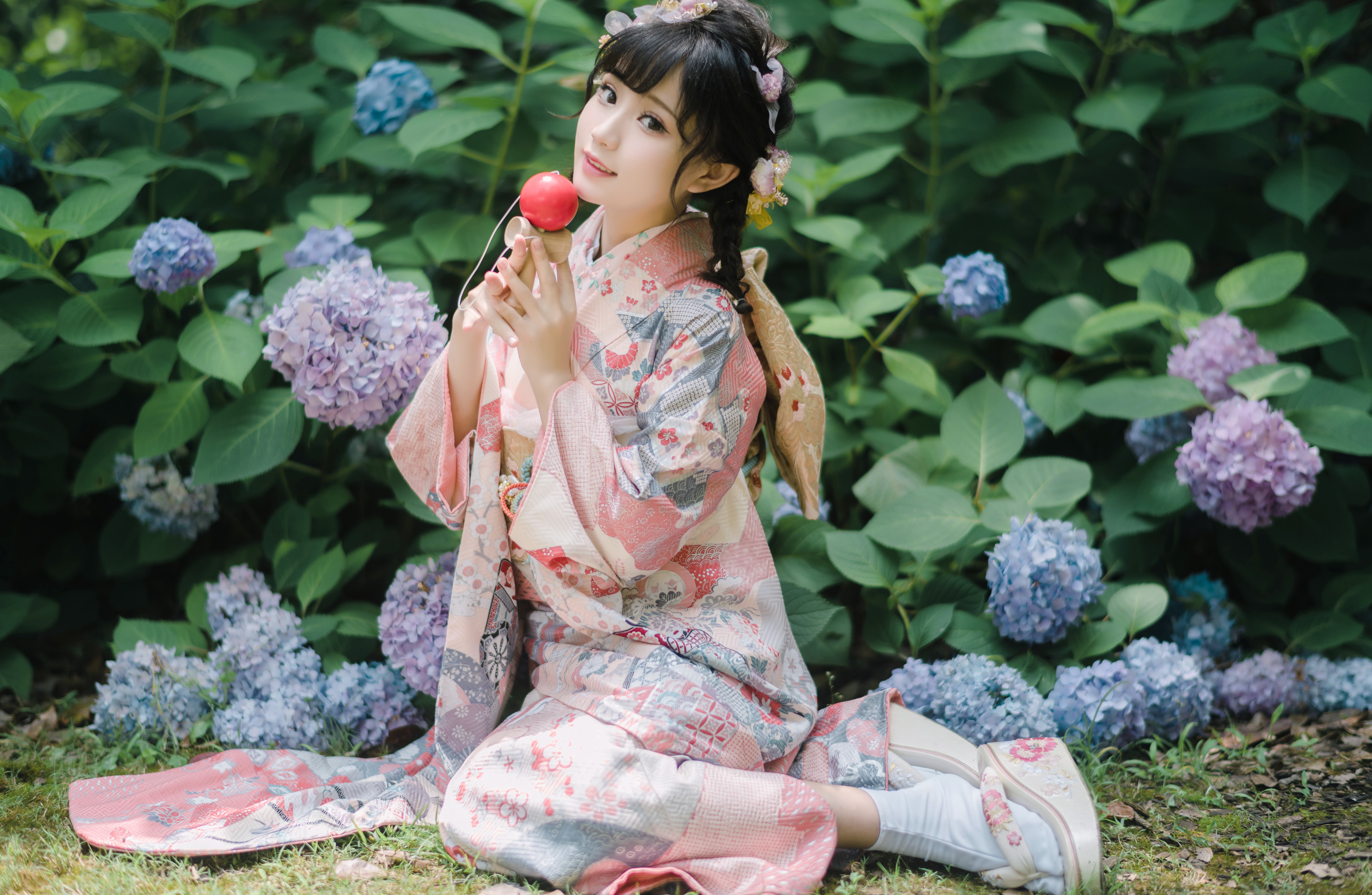Chinese Kimono Flowers Women Model Brunette Women Outdoors Asian 8256x5386
