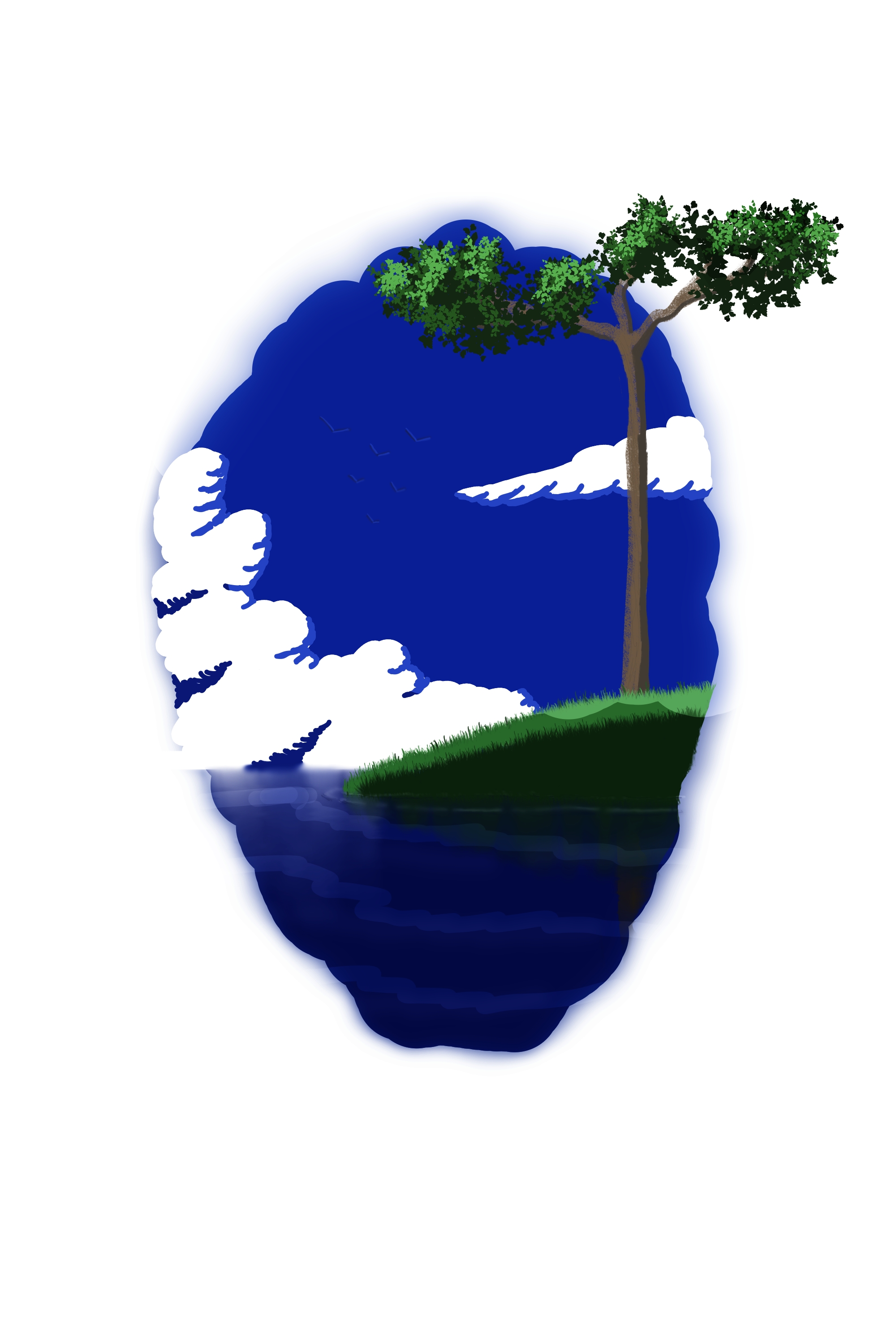 Trees Water Sea Island Clouds Birds Reflection Blue Grass 2000x3000