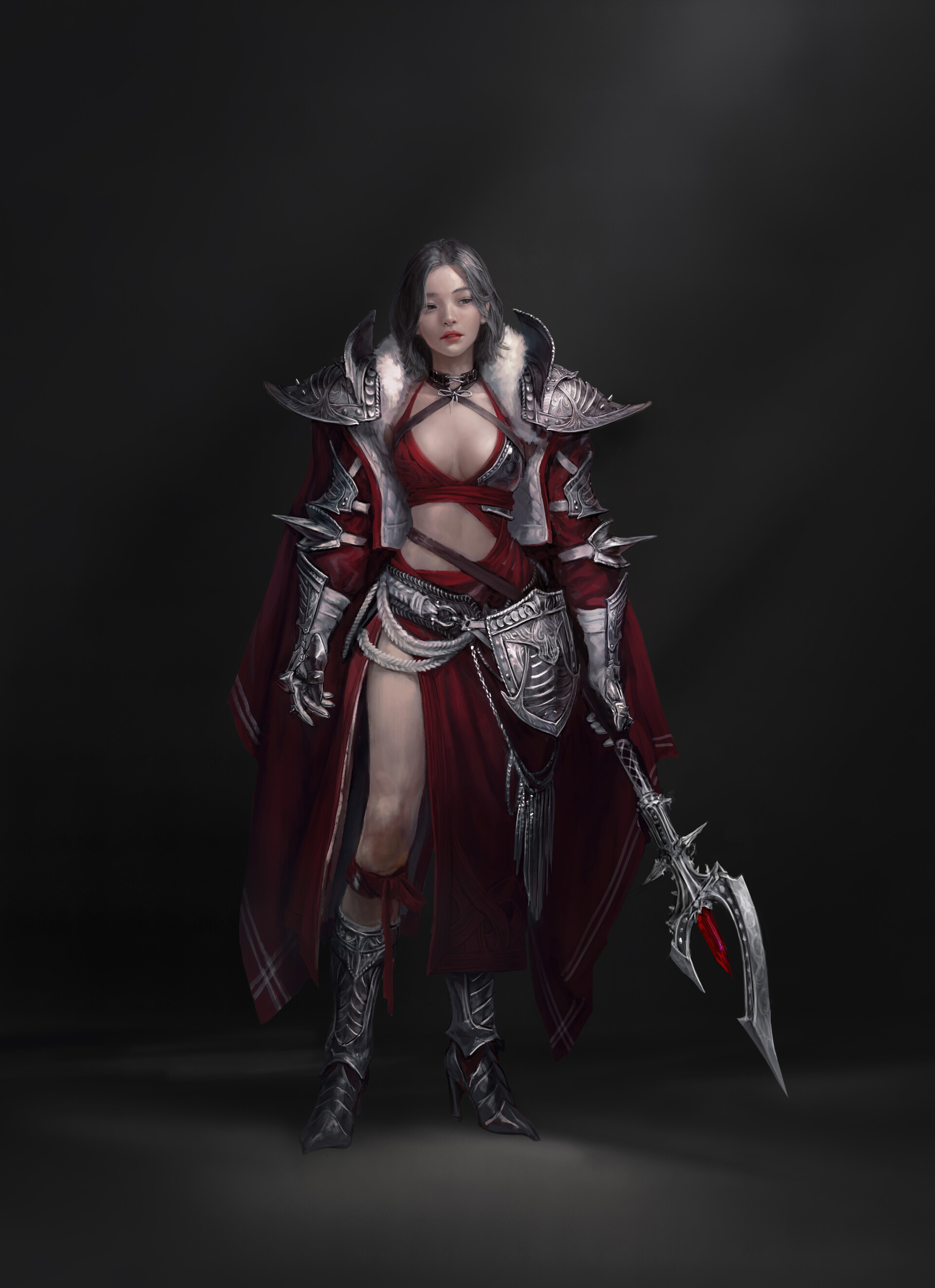 Sehun Jeong Drawing Women Armor Weapon Red Clothing 1920x2644