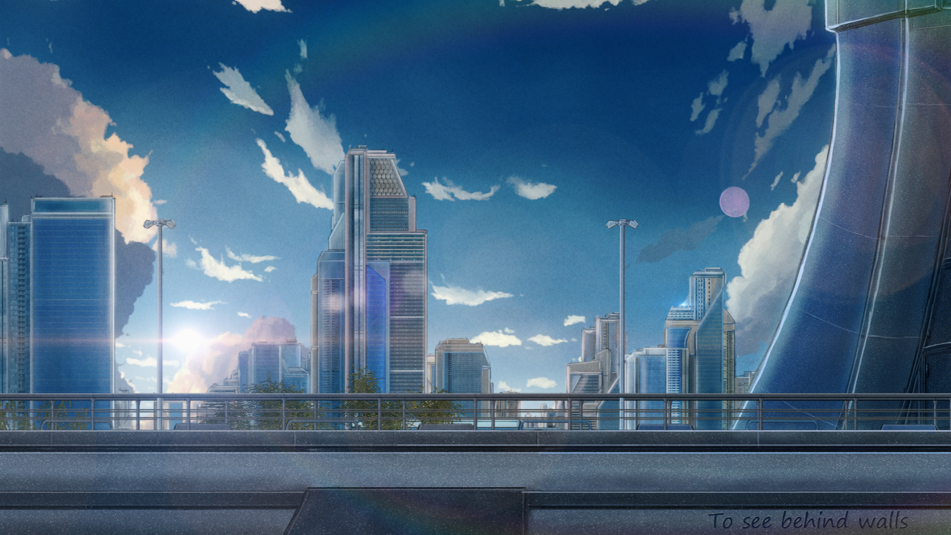 Outdoors Bridge Digital Art Anime City City Sky Morning Anime Running Building Cityscape 1920x1080