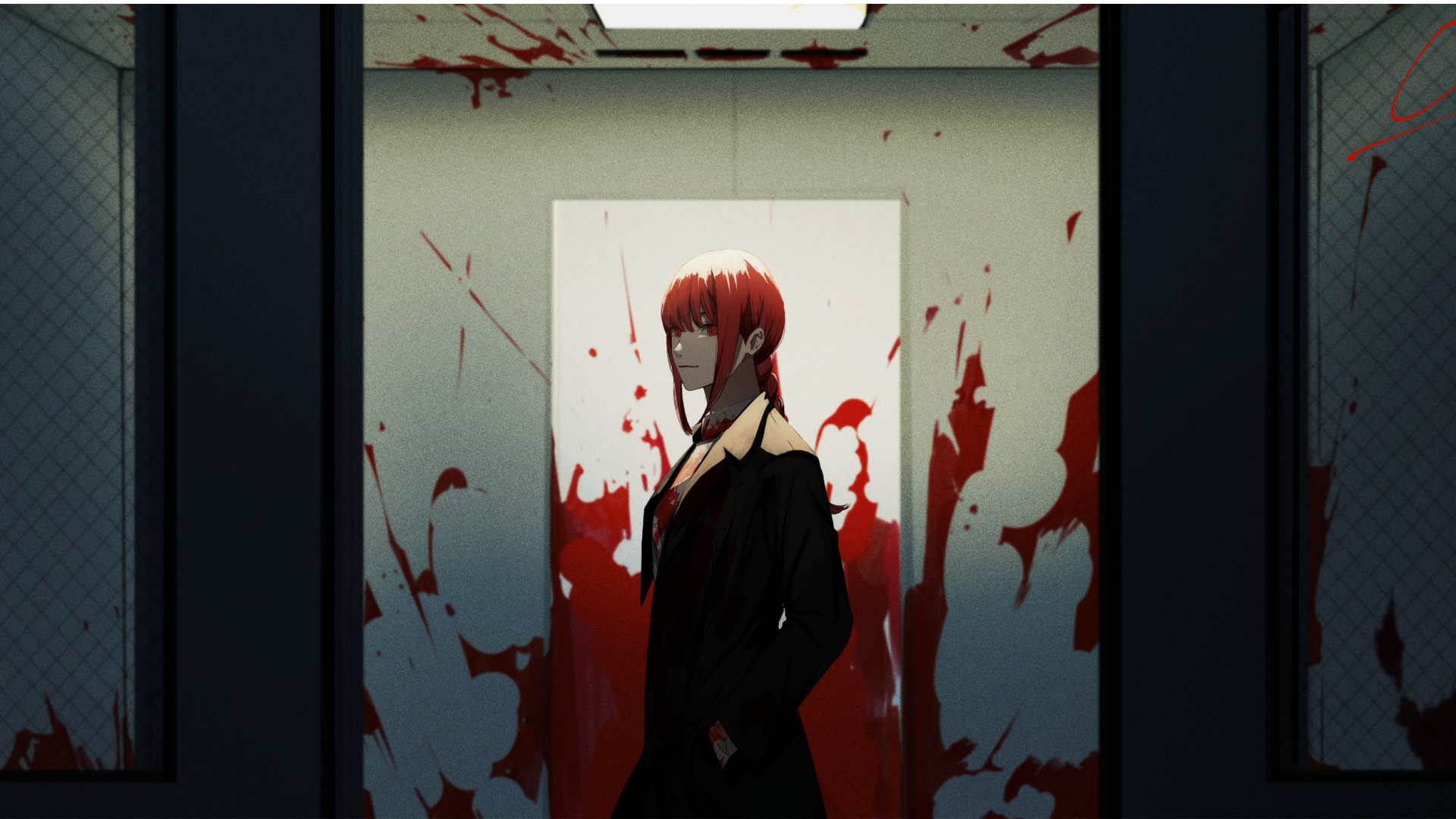 Makima Chainsaw Man Chainsaw Man Redhead Suit And Tie Crime Scene 1920x1080