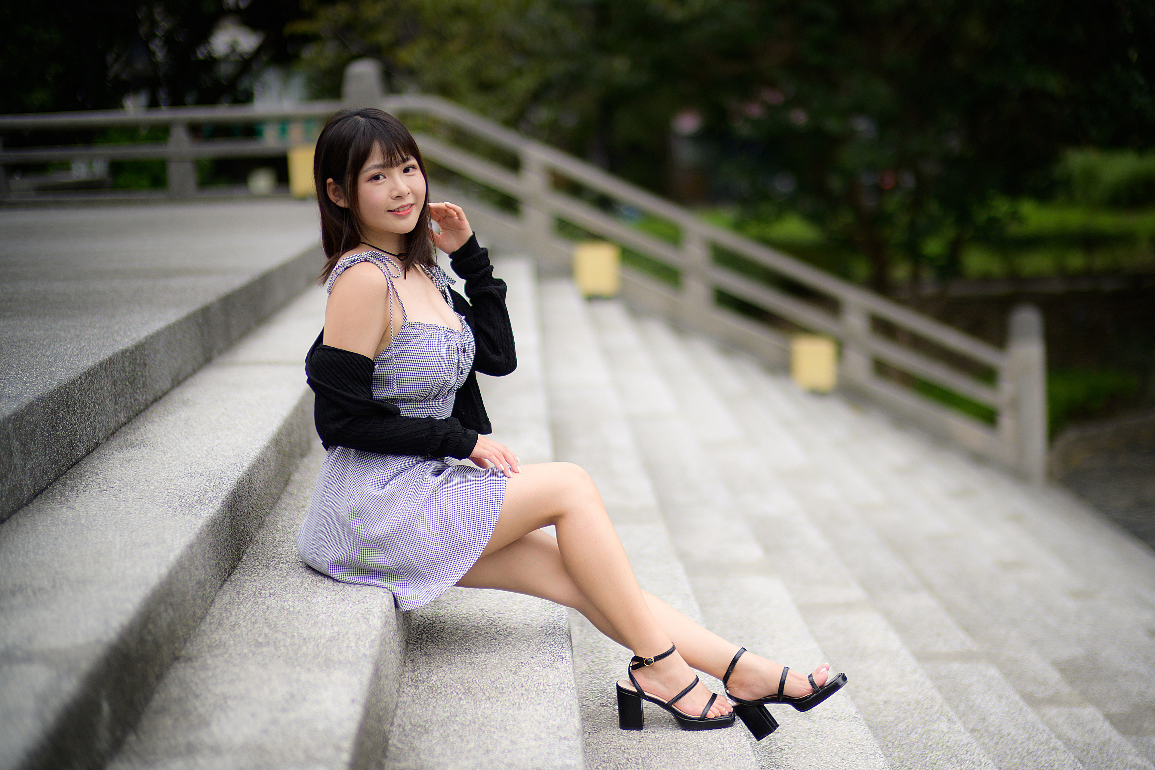 Asian Model Women Dark Hair Sitting Barefoot Sandal 3840x2560