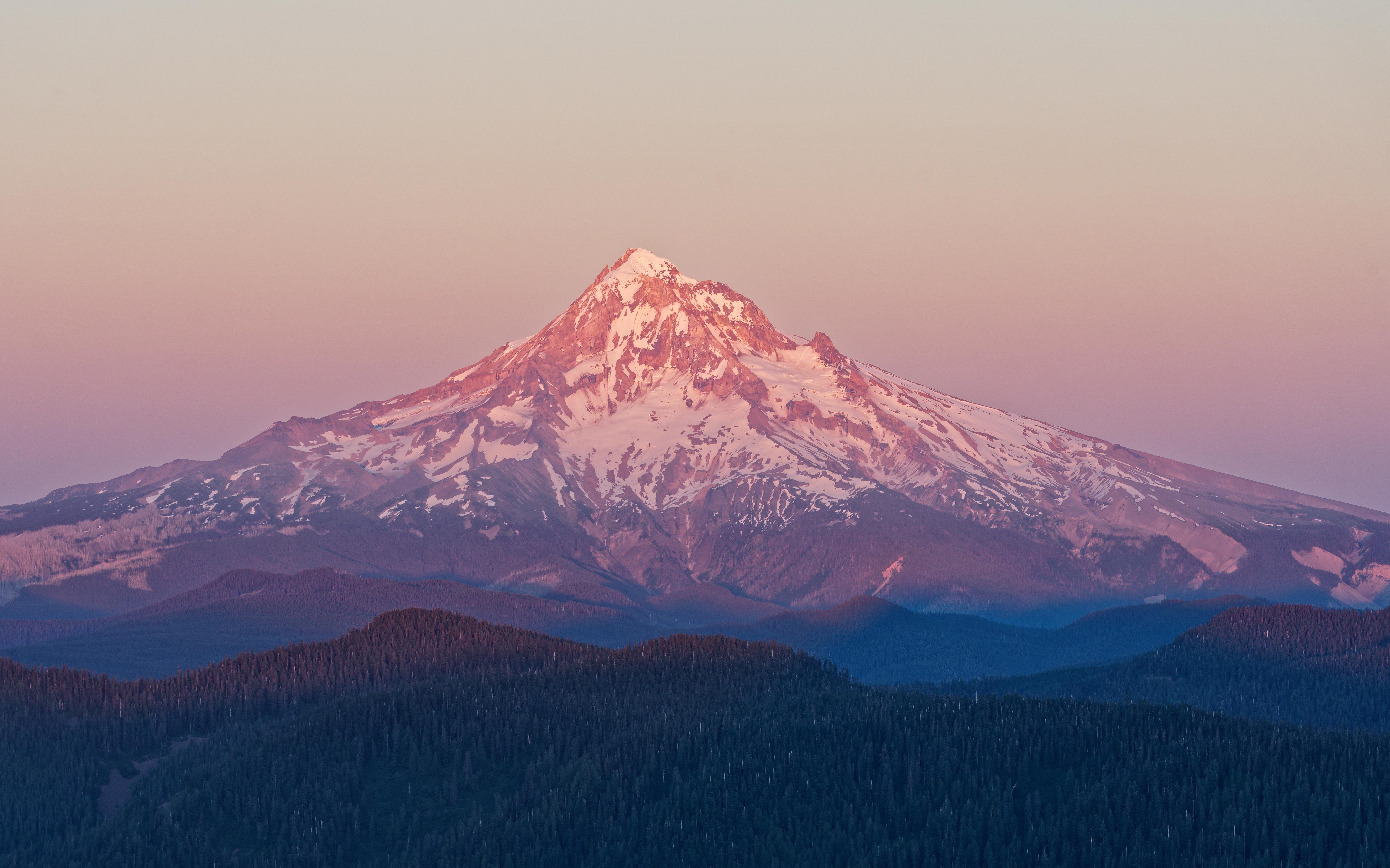 Mountains Sunset Oregon USA Snow Forest Aerial View Mount Hood Landscape Nature 6684x4175