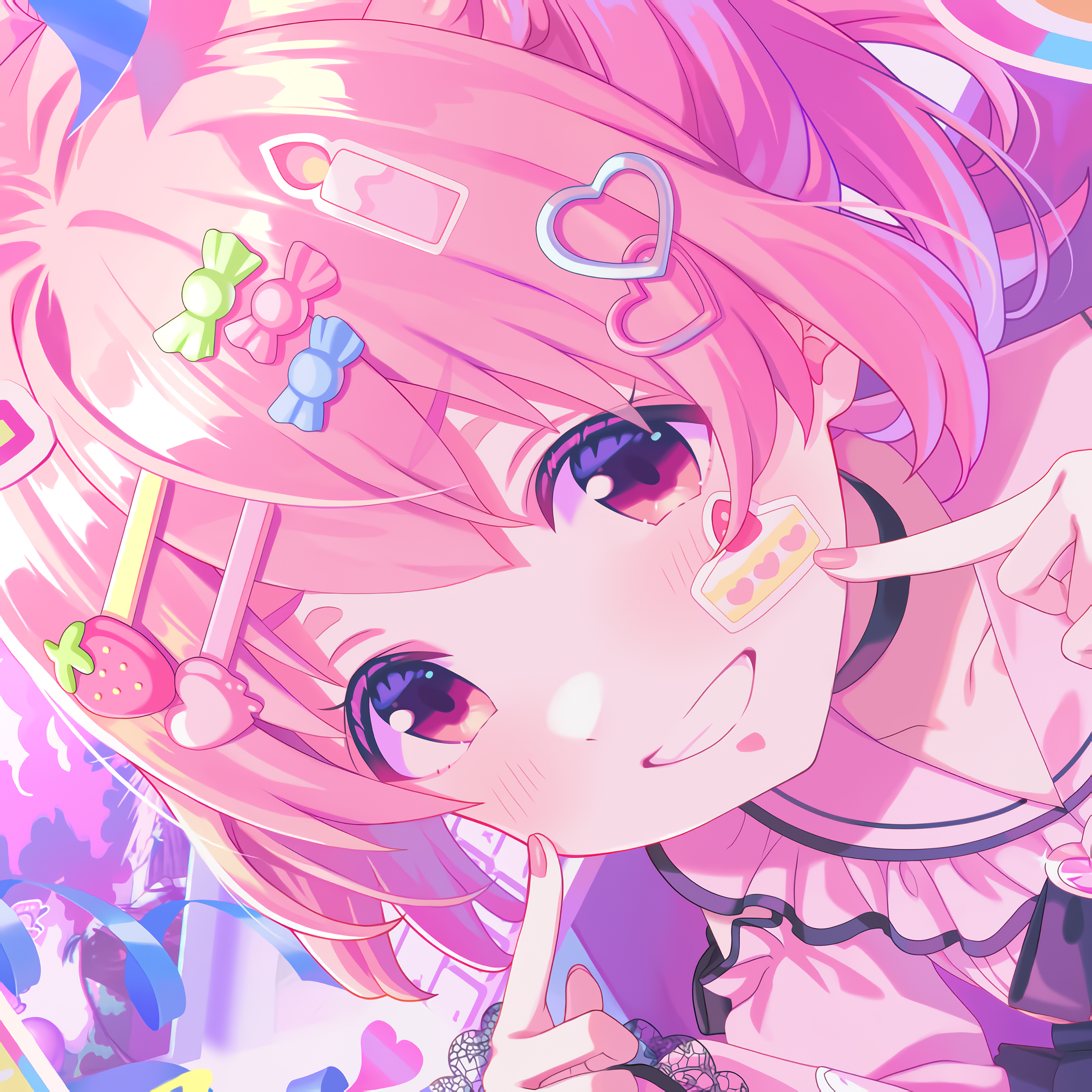 Idoly Pride Kokoro Akazaki Anime Anime Girls Pink Purple Strawberries Pink Hair Heart Design 2416x2416