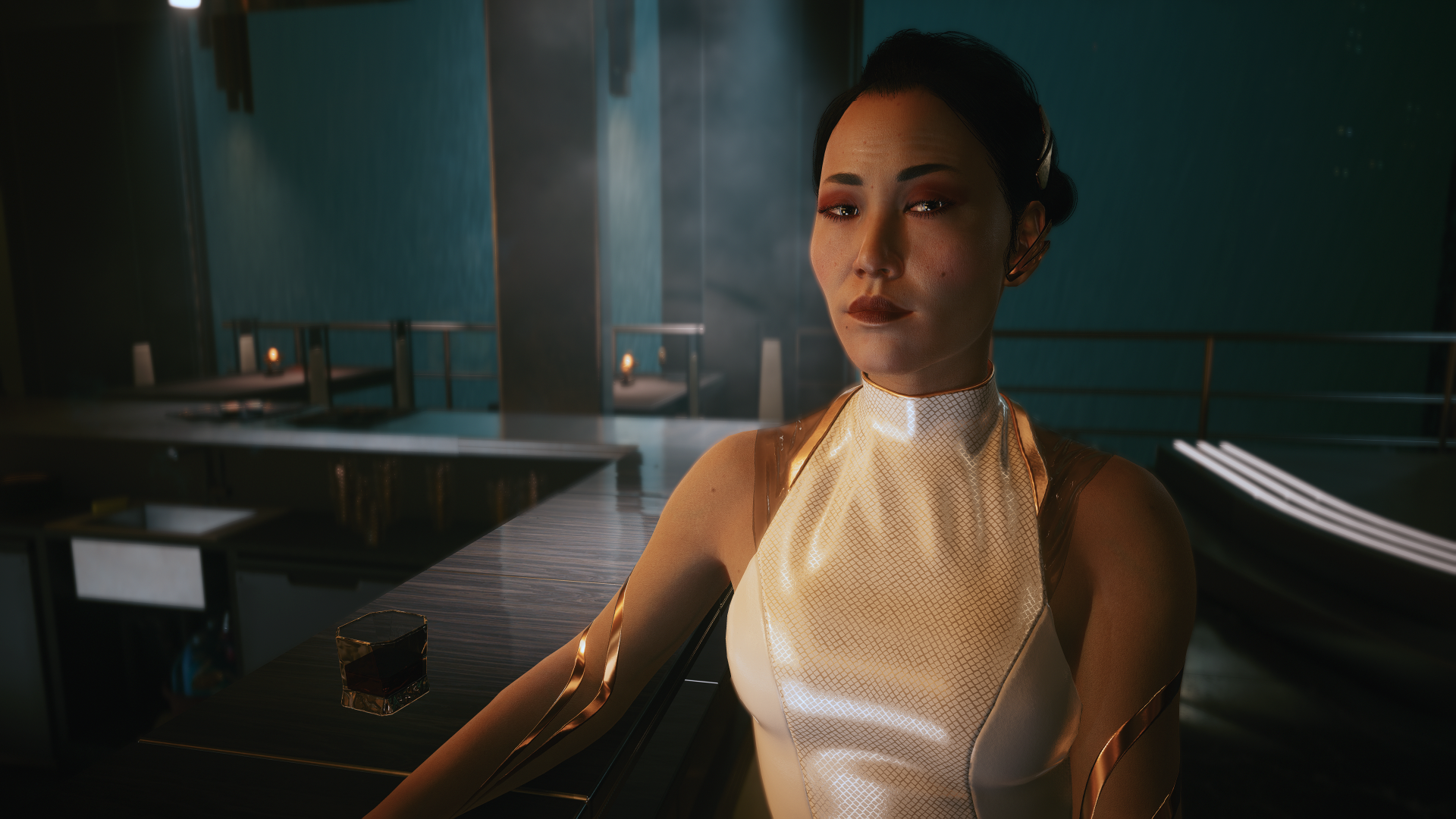 Cyberpunk 2077 CGi PC Gaming Screen Shot Video Game Characters Bar Looking At Viewer Hanako Arasaka 1920x1080