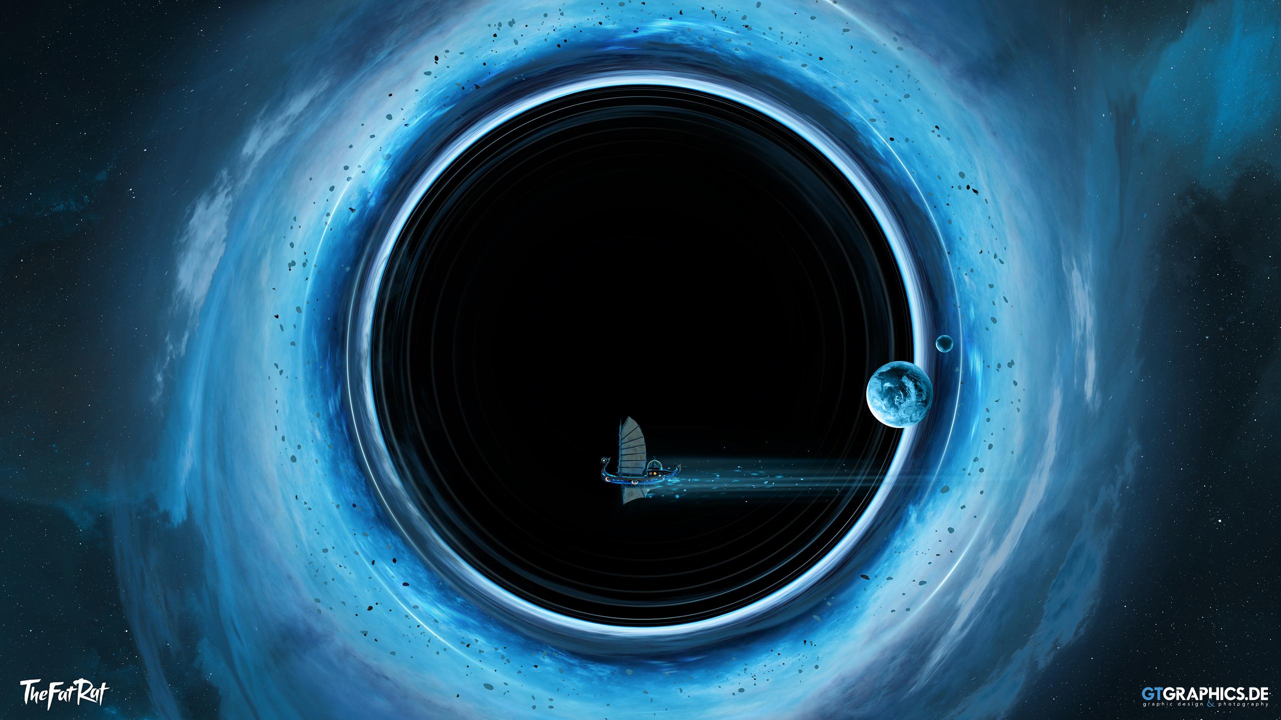 GTGraphics Digital Art Artwork Illustration CGi Space Art Space Black Holes Boat Stars Science Ficti 2560x1440