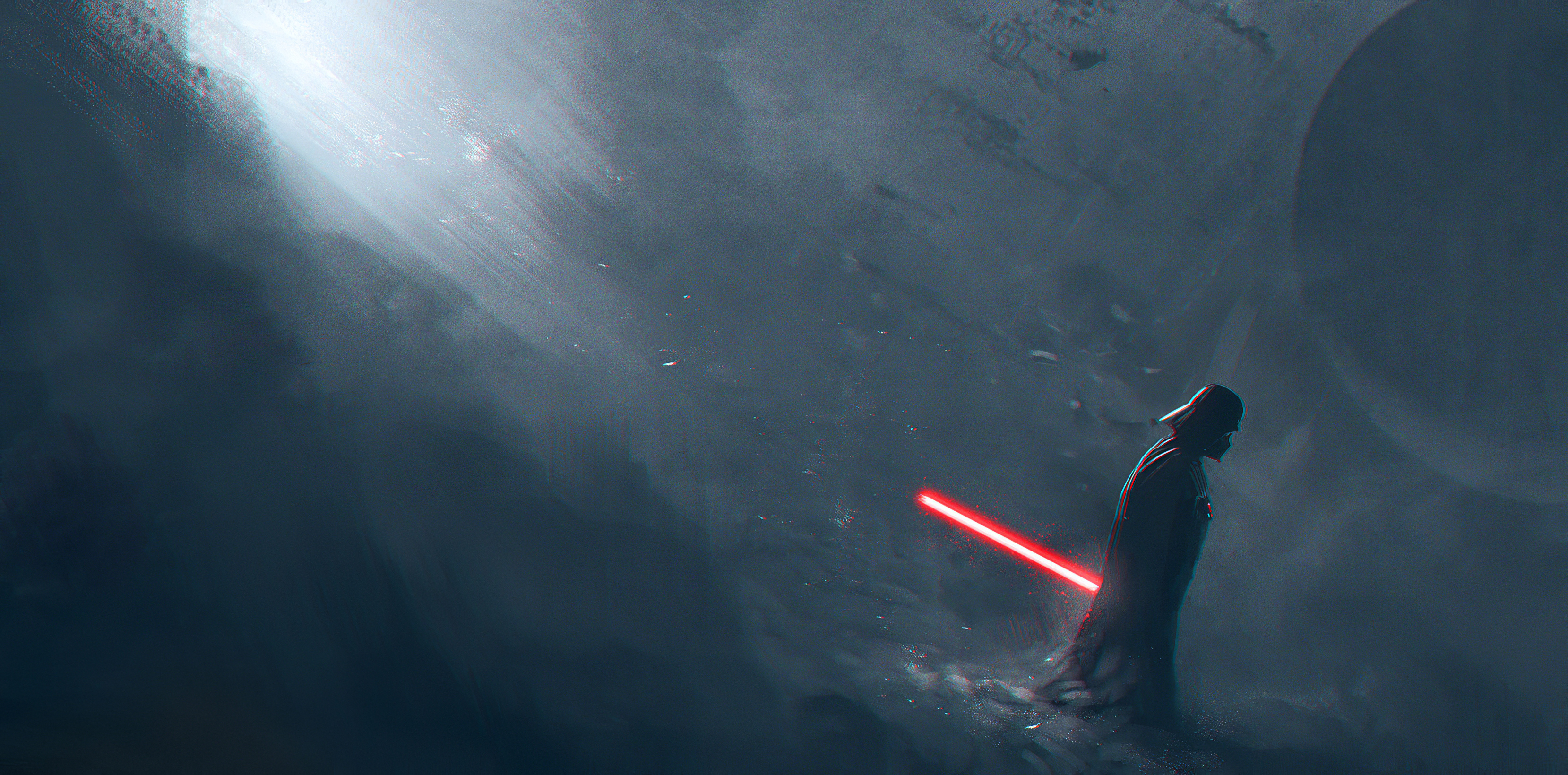 Star Wars Cold Lightsaber Red Darth Vader Anakin Skywalker Digital Art 3318x1640