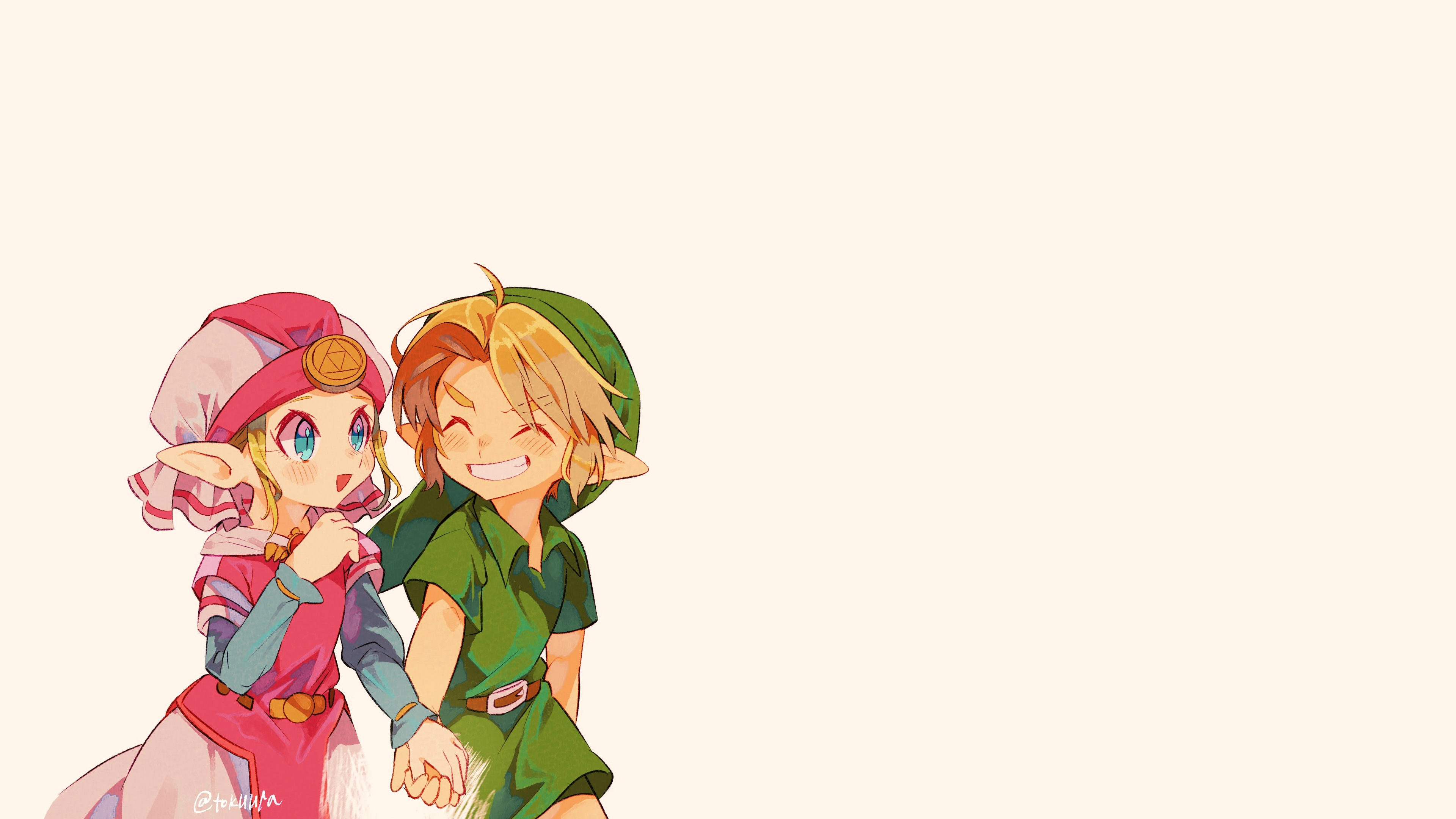 Video Games The Legend Of Zelda White Background Zelda Link Holding Hands Hat Nintendo Blonde Blue E 3840x2160