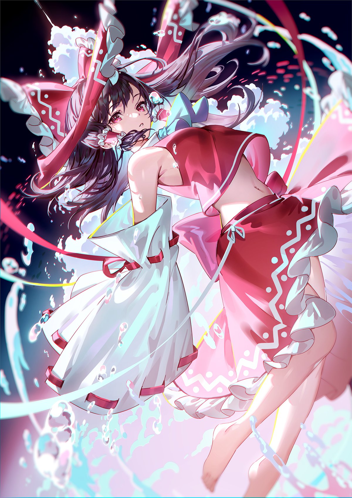 Touhou Hakurei Reimu Portrait Display Long Hair Detached Sleeves Red Eyes Looking At Viewer U U Zan  1200x1697