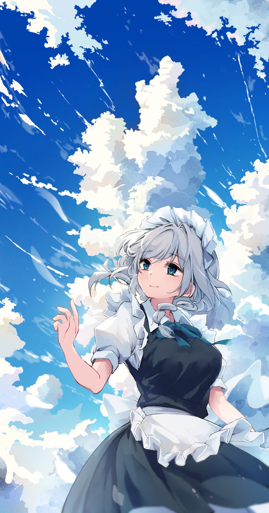 Touhou Izayoi Sakuya Portrait Display Long Hair Maid Outfit Looking Away Looking Up Short Sleeves Sm 883x1684