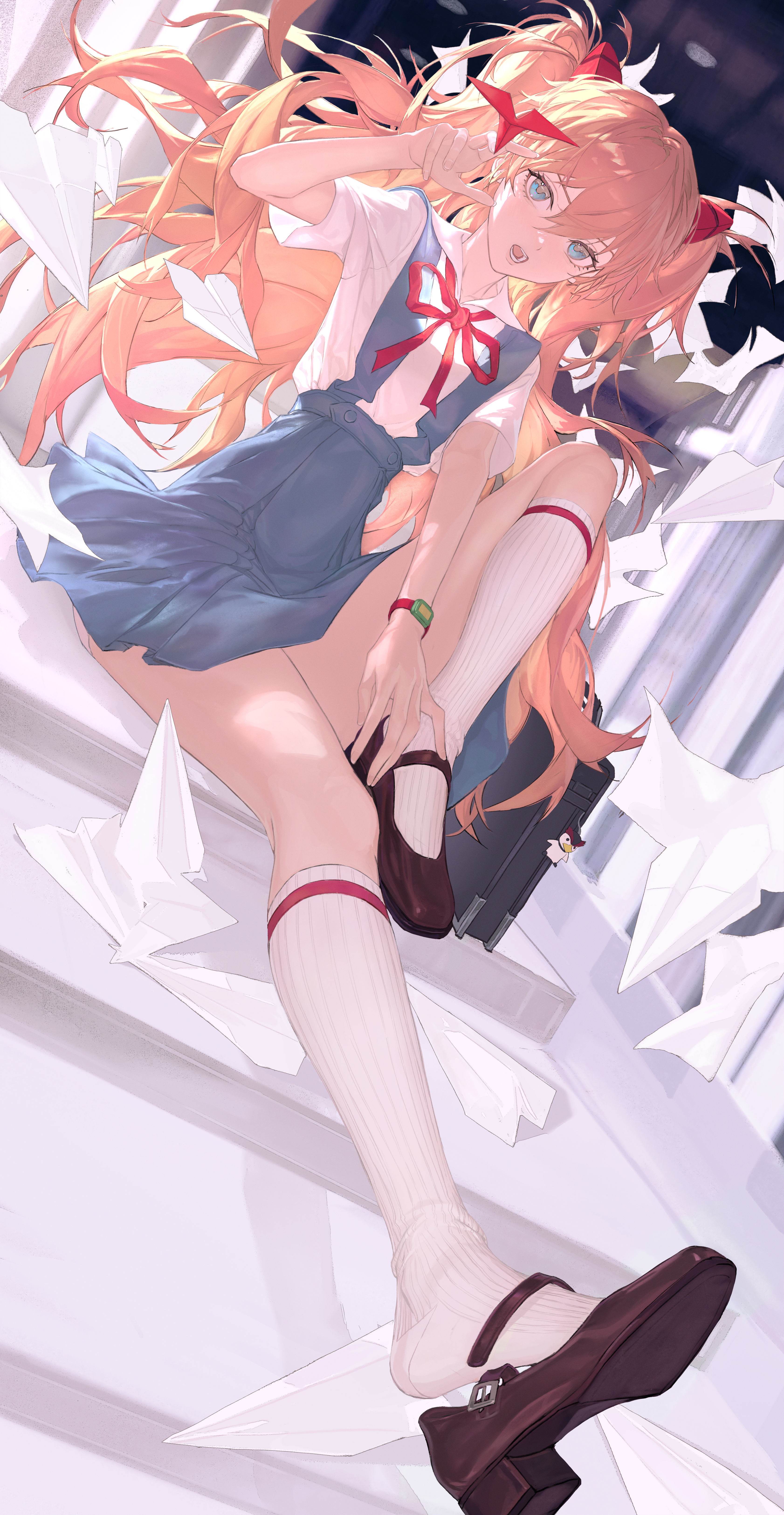 Anime Girls Anime Asuka Langley Soryu Neon Genesis Evangelion Paper Planes Shoe Sole Knee High Socks 3364x6500