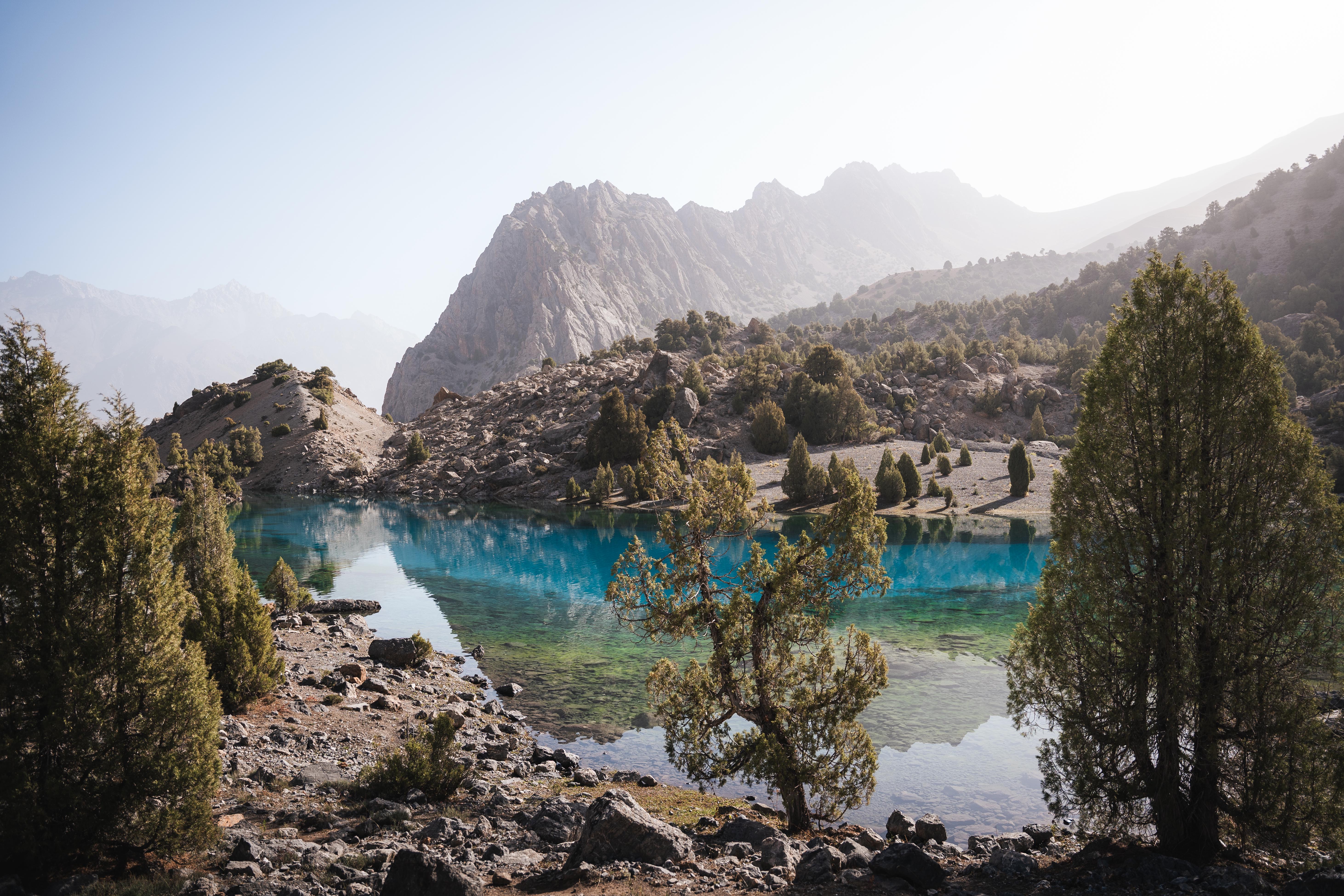 Lake Nature Mountains Trees Mist Rocks Tajikistan Asia Forest Landscape 5849x3899