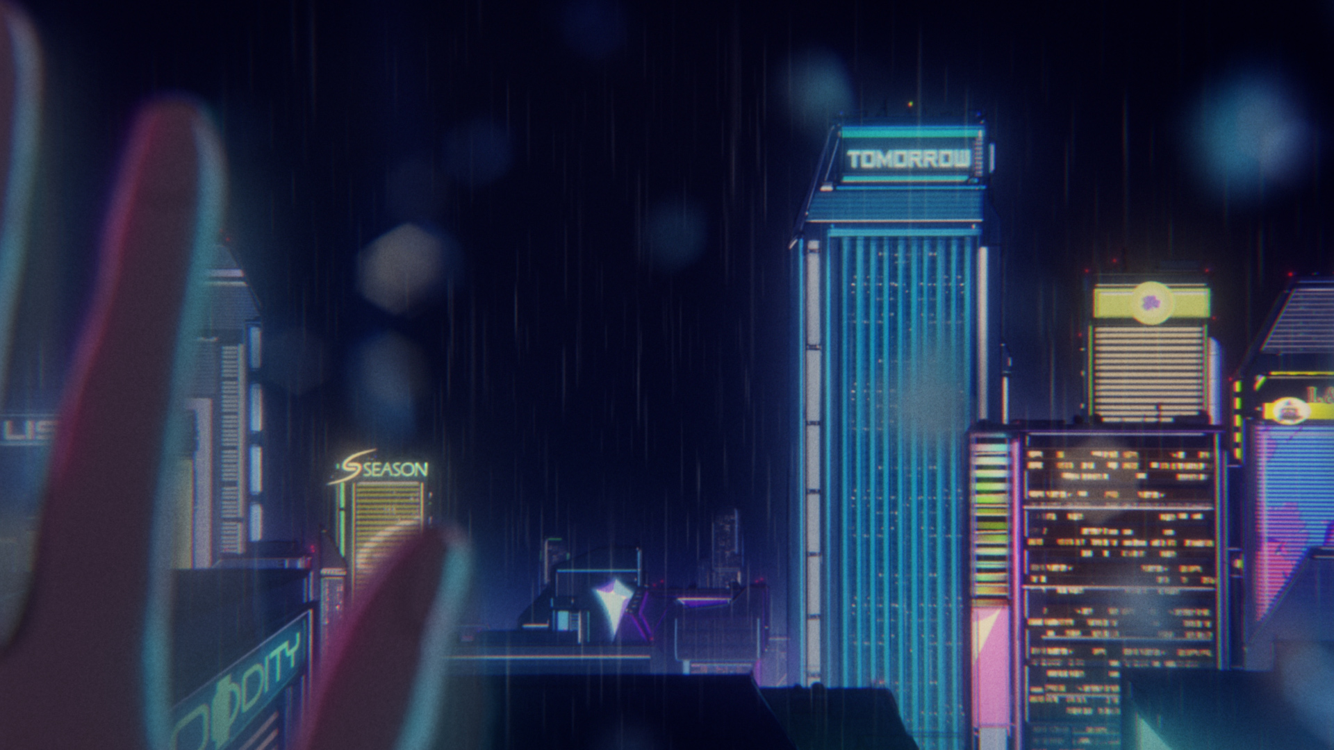 Night Rain City Water On Glass Neon Building Neon Sign Bokeh Anime City Anime Glass Sad Hands Citysc 1920x1080