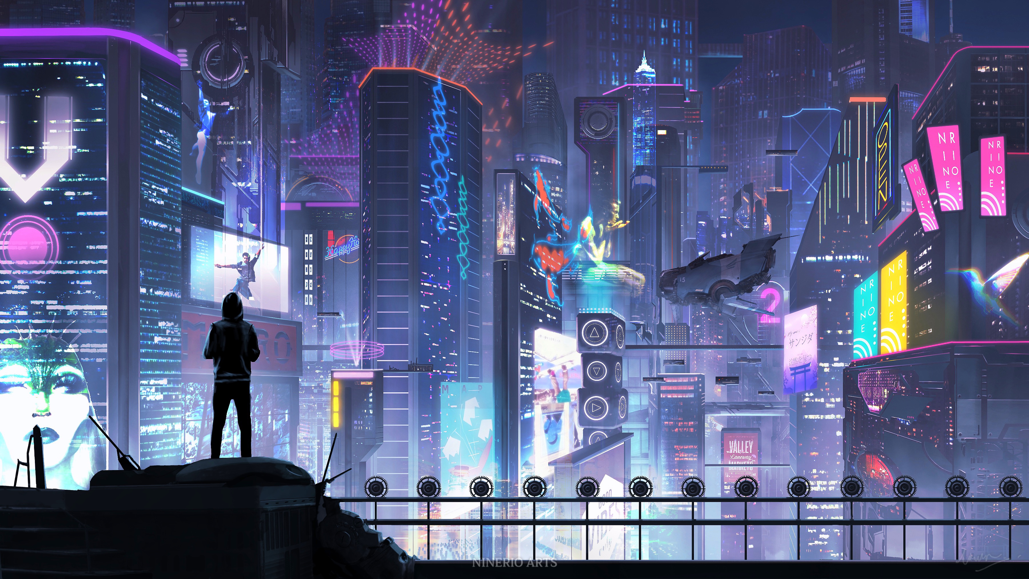 Digital Art Artwork Illustration Digital Painting City Cityscape Futuristic Cyberpunk City Lights Bu 3600x2025