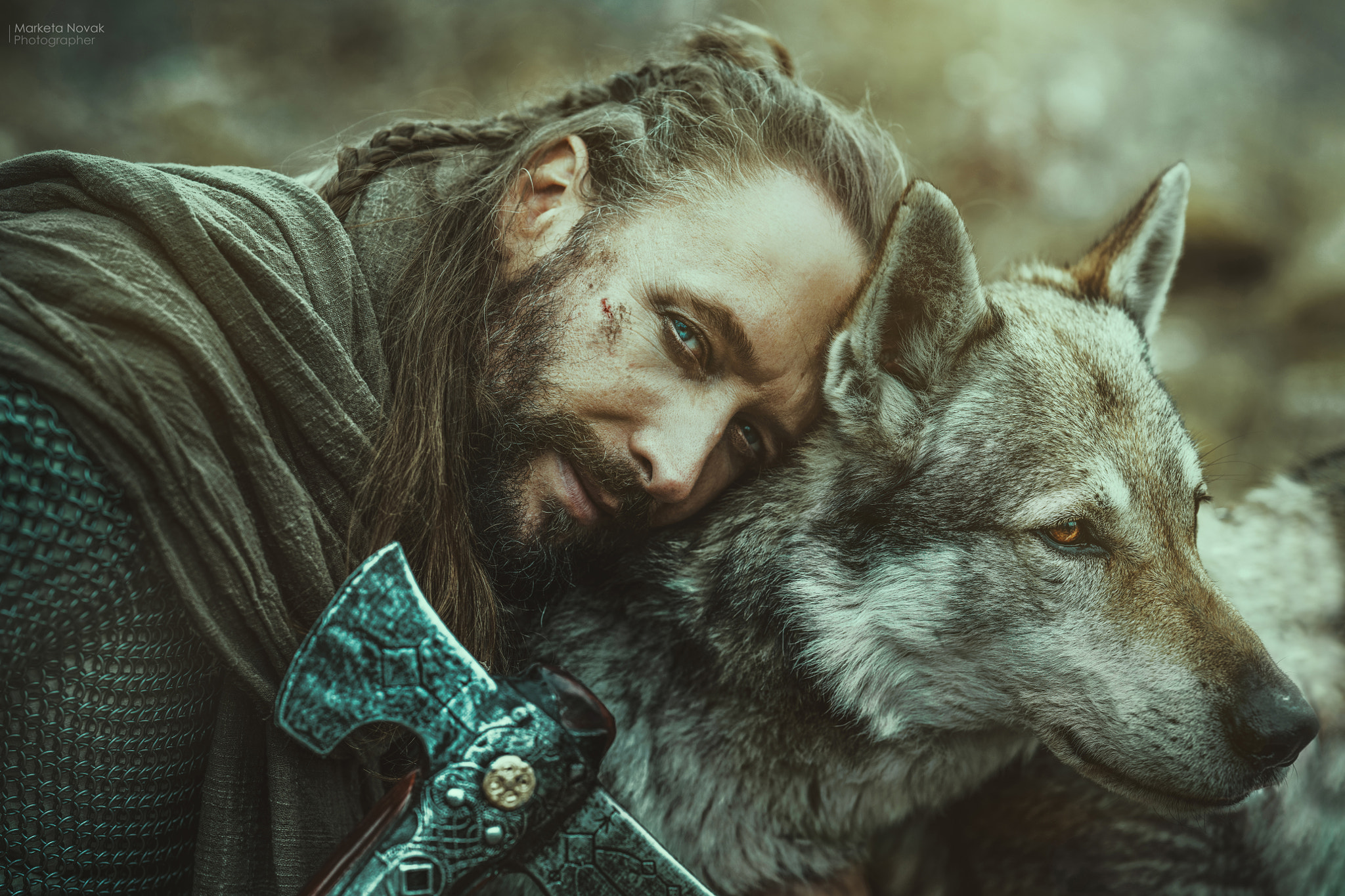 Marketa Novak Men Vikings Wolf Portrait Battle Axe 2048x1365