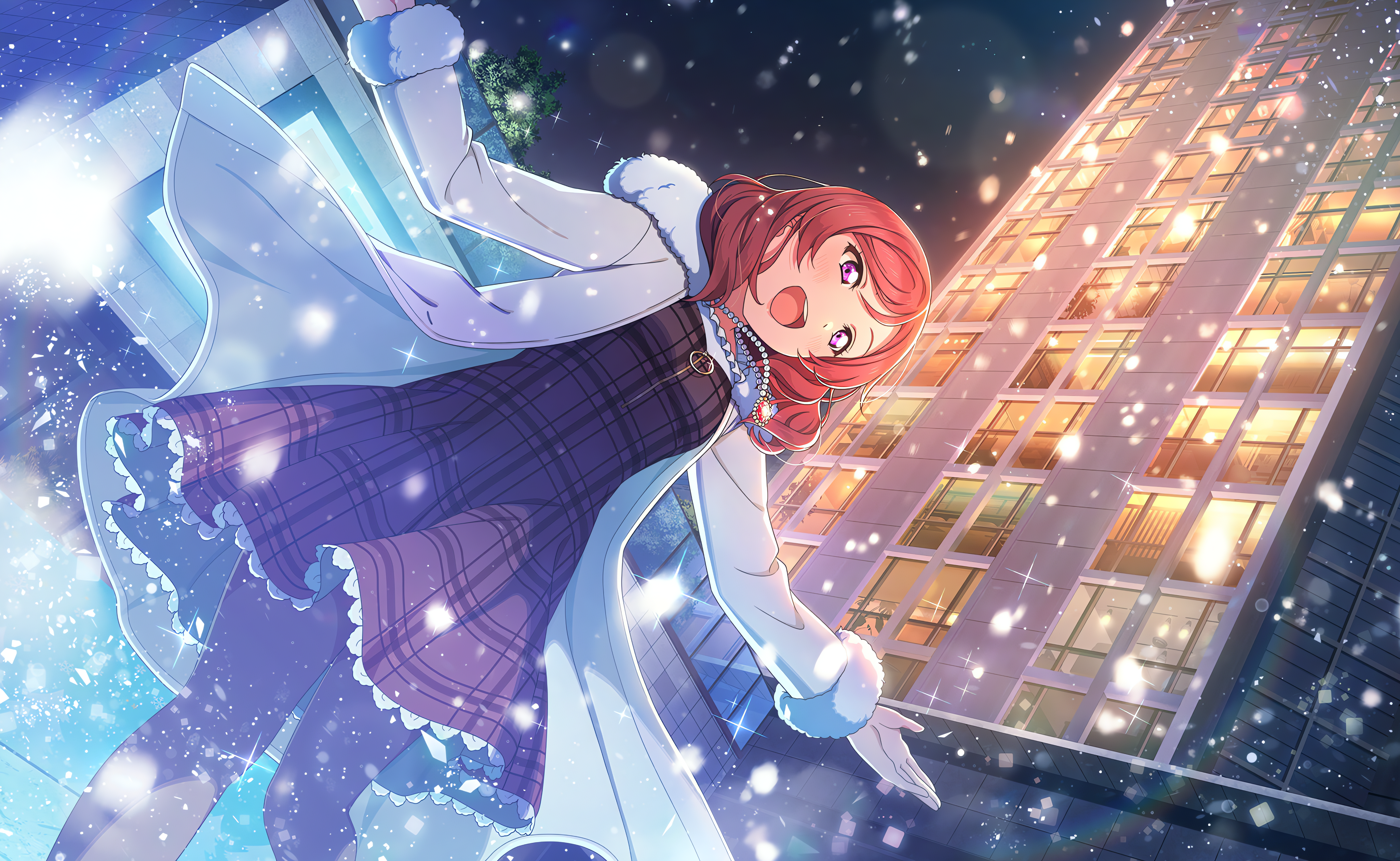 Love Live Nishikino Maki Anime Girls Night Sky Snow 4096x2520