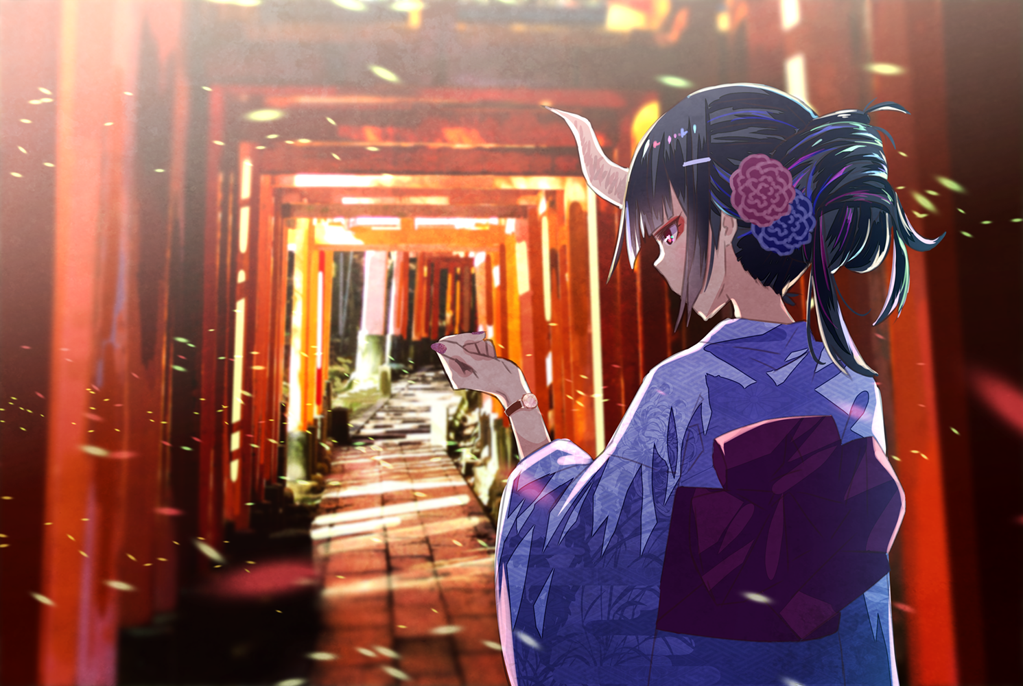 Anime Artwork Torii Oni Girl Anime Girls Yukata Someya Mai 1491x1000