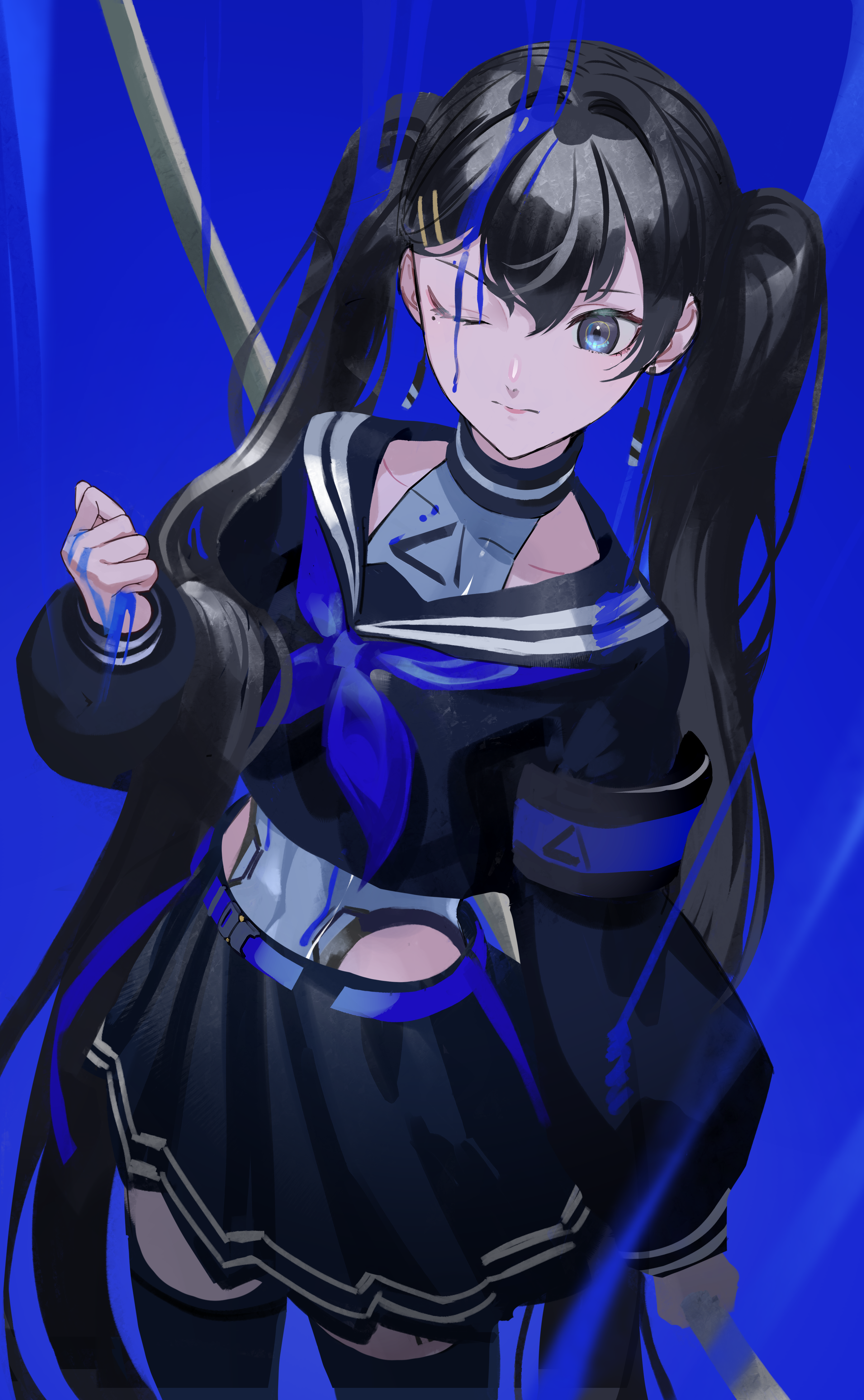 Blue Katana Sword Anime Asagon Simple Background Minimalism Blue Archive Anime Girls Illustration Di 2774x4493