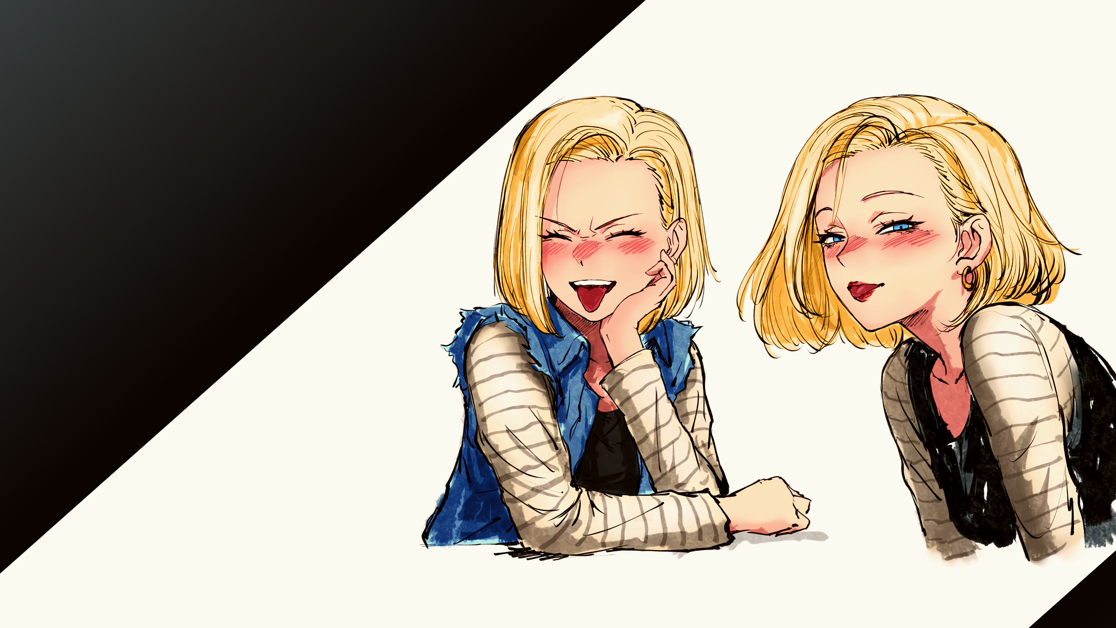 Dragon Ball Dragon Ball Z Android 18 Blonde Blushing Denim Denim Jacket Simple Background Tongue Out 3840x2160