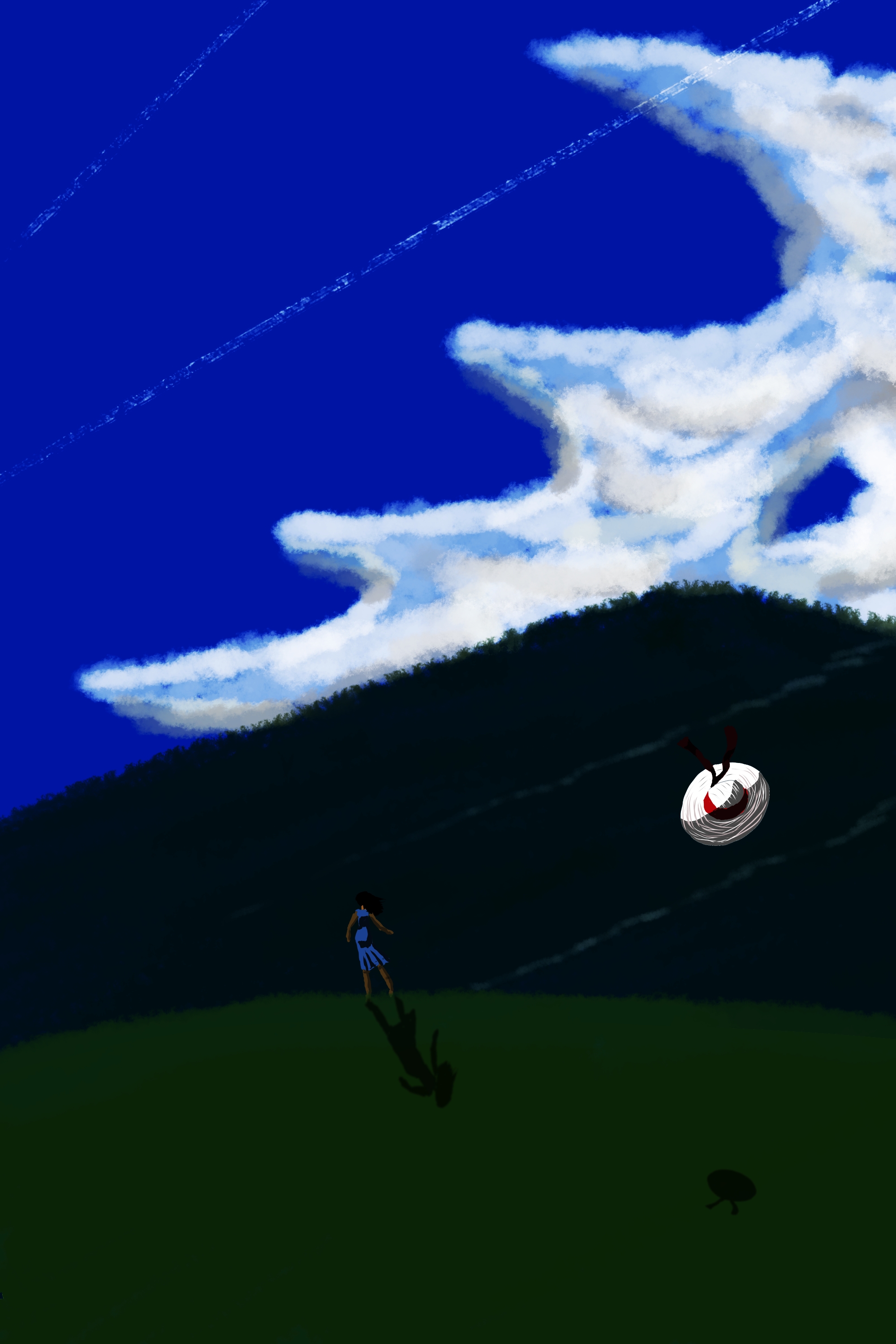 Wind Hat Mountains Clouds Fog Landscape Grass 2000x3000