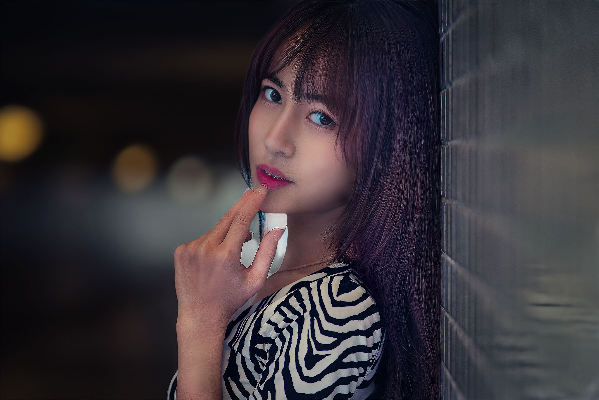 Steven Chiow Women Asian Braces Portrait Finger On Lips 2048x1366