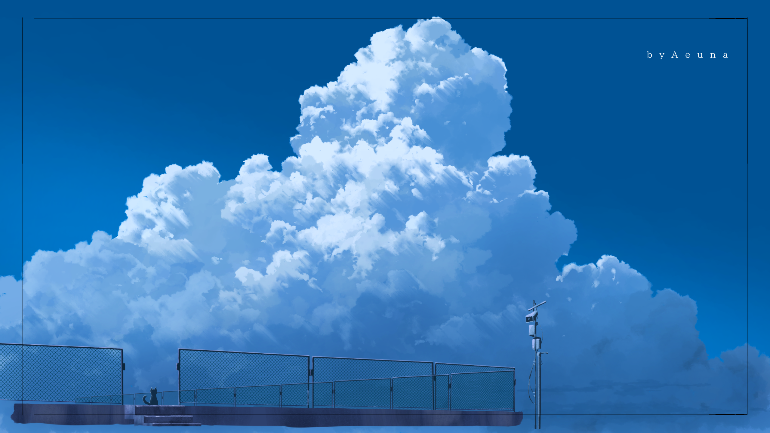 Aeuna Digital Art Artwork Illustration Landscape Clouds Sky Nature Cats Animals Watermarked Blue Cum 2560x1440