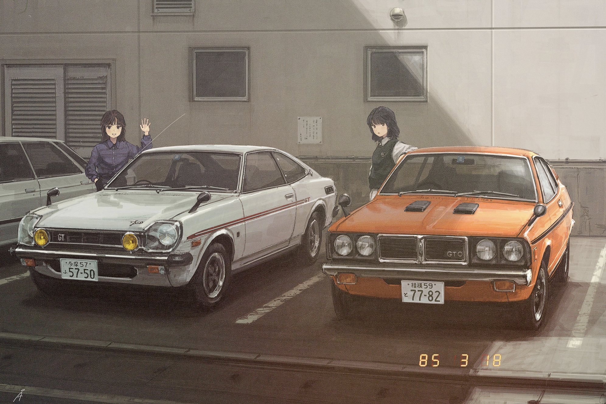 Original Artwork Mitsubishi Toyota Atmosphere 1985 Artwork White Cars Anime Anime Girls Girls And Ca 1992x1328