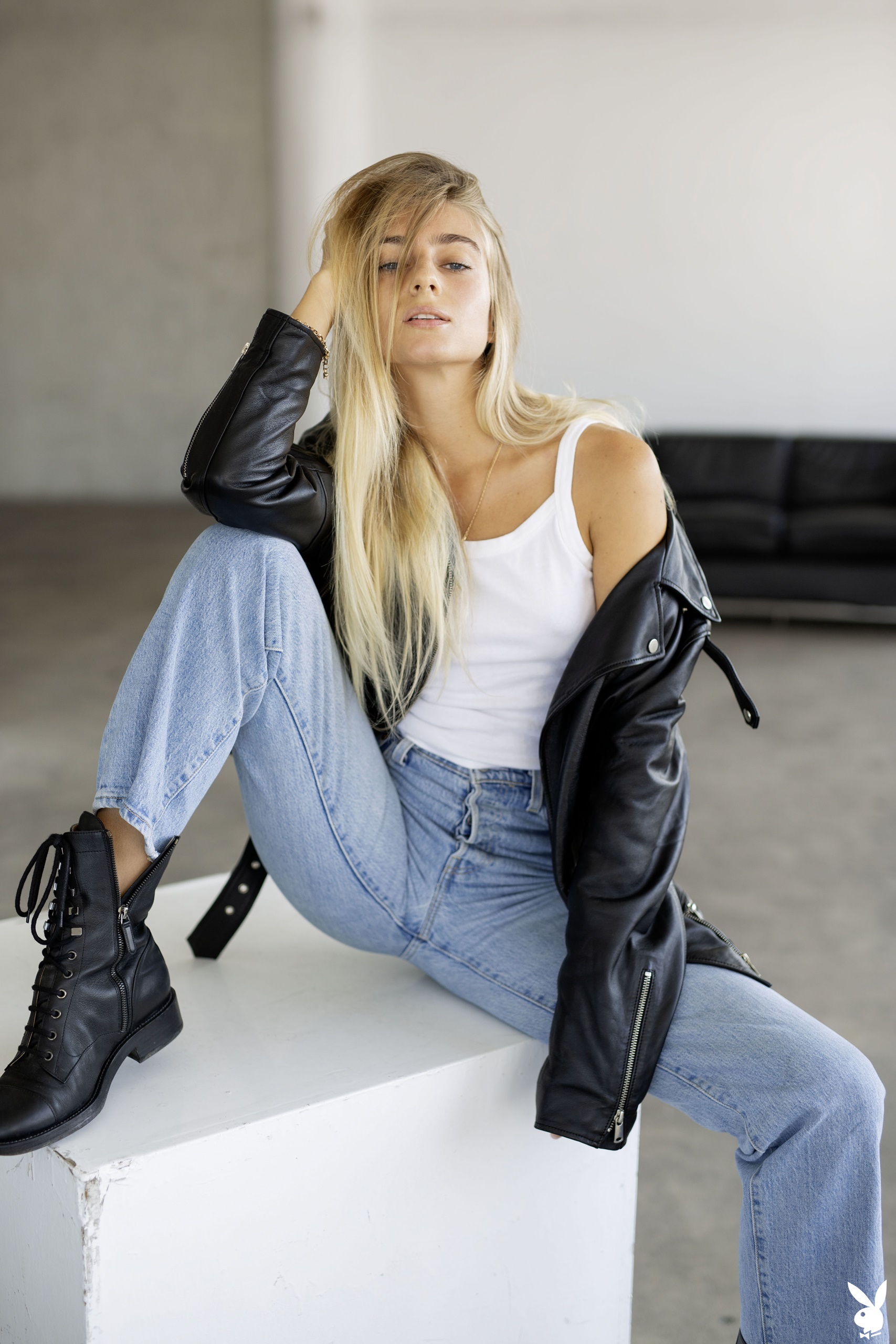 Blonde Women Model Portrait Display Jeans Boots Bokeh Hair In Face White Tops Bare Shoulders Looking 1707x2560