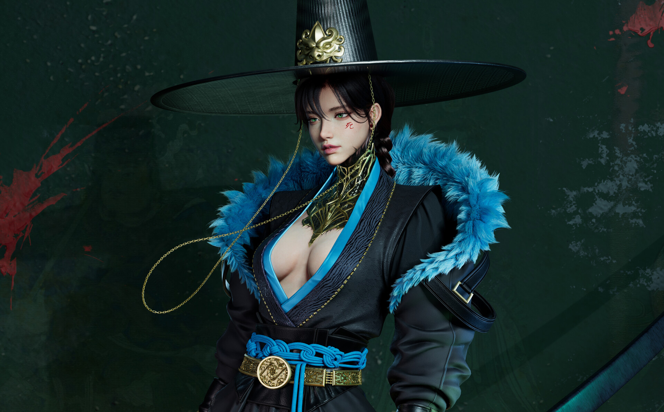 Vivi Chen CGi Women Samurai Blue Clothing Hat 2243x1390
