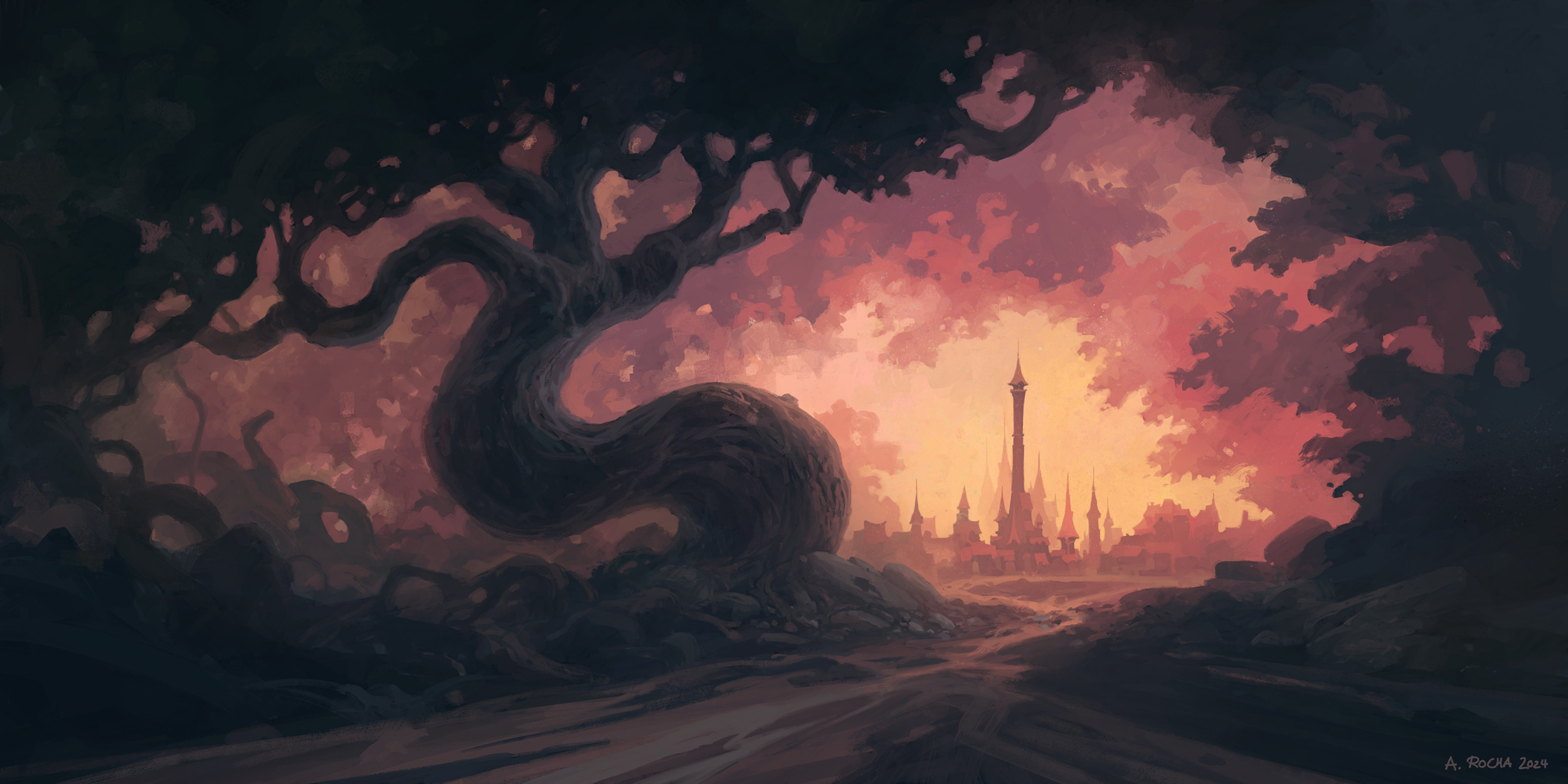 Andreas Rocha Castle Artwork Trees ArtStation 2500x1250