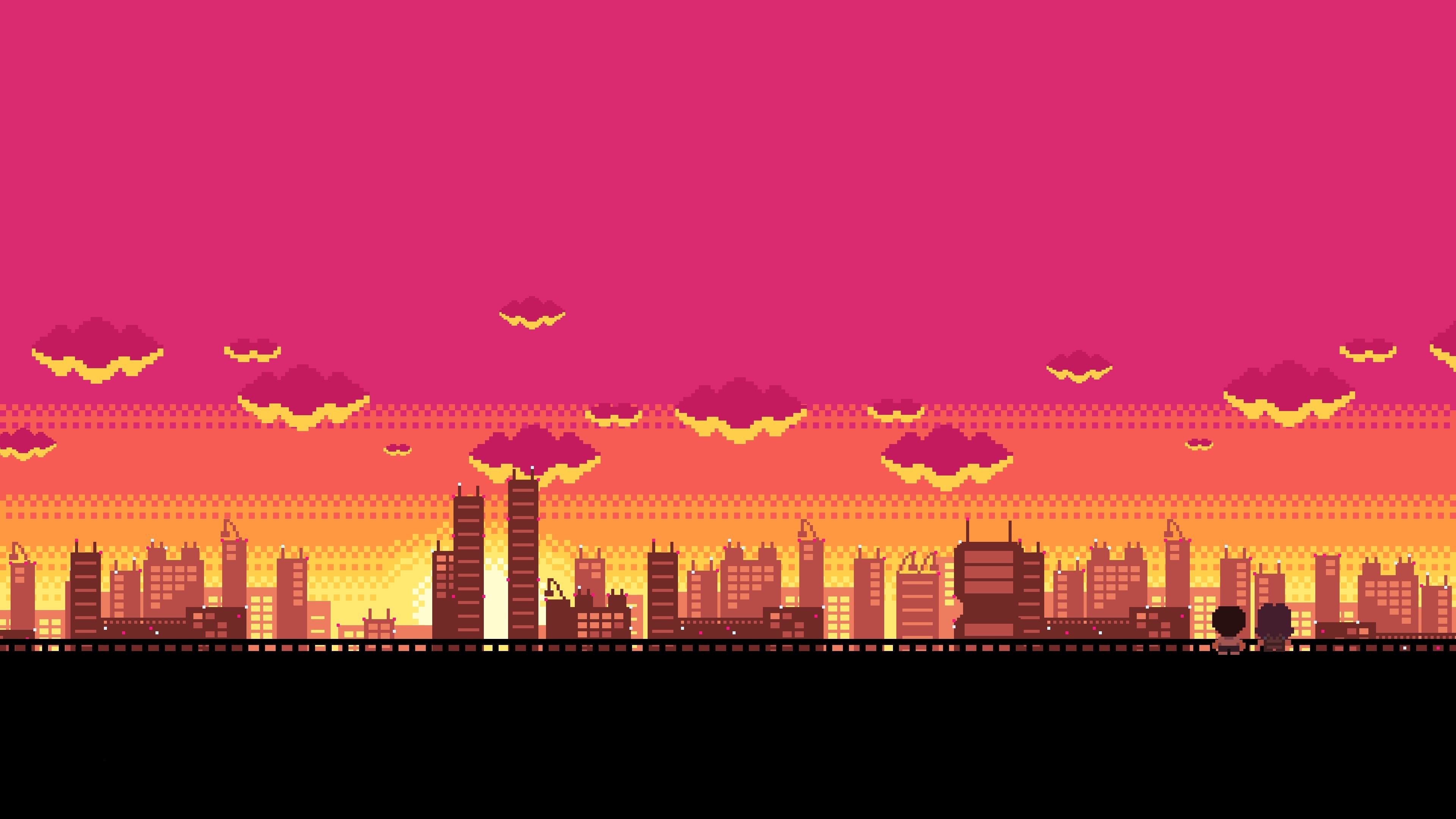 Neon Genesis Evangelion Ikari Shinji Ayanami Rei Sunset City Skyline Clouds Railing Gradient Pixel A 3840x2160