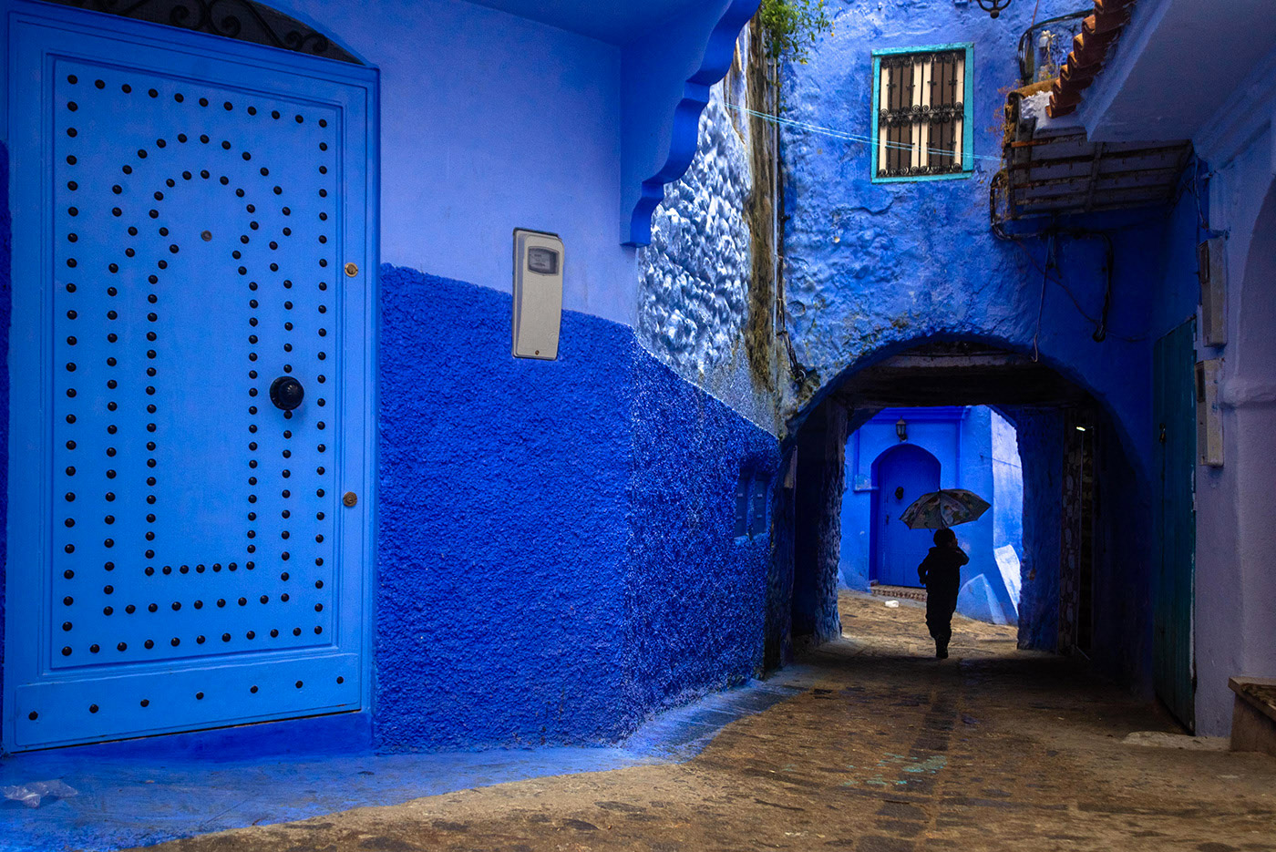 Architecture Building Old Building Street Door Umbrella Chefchaouen Morocco Blue Arch 1400x935
