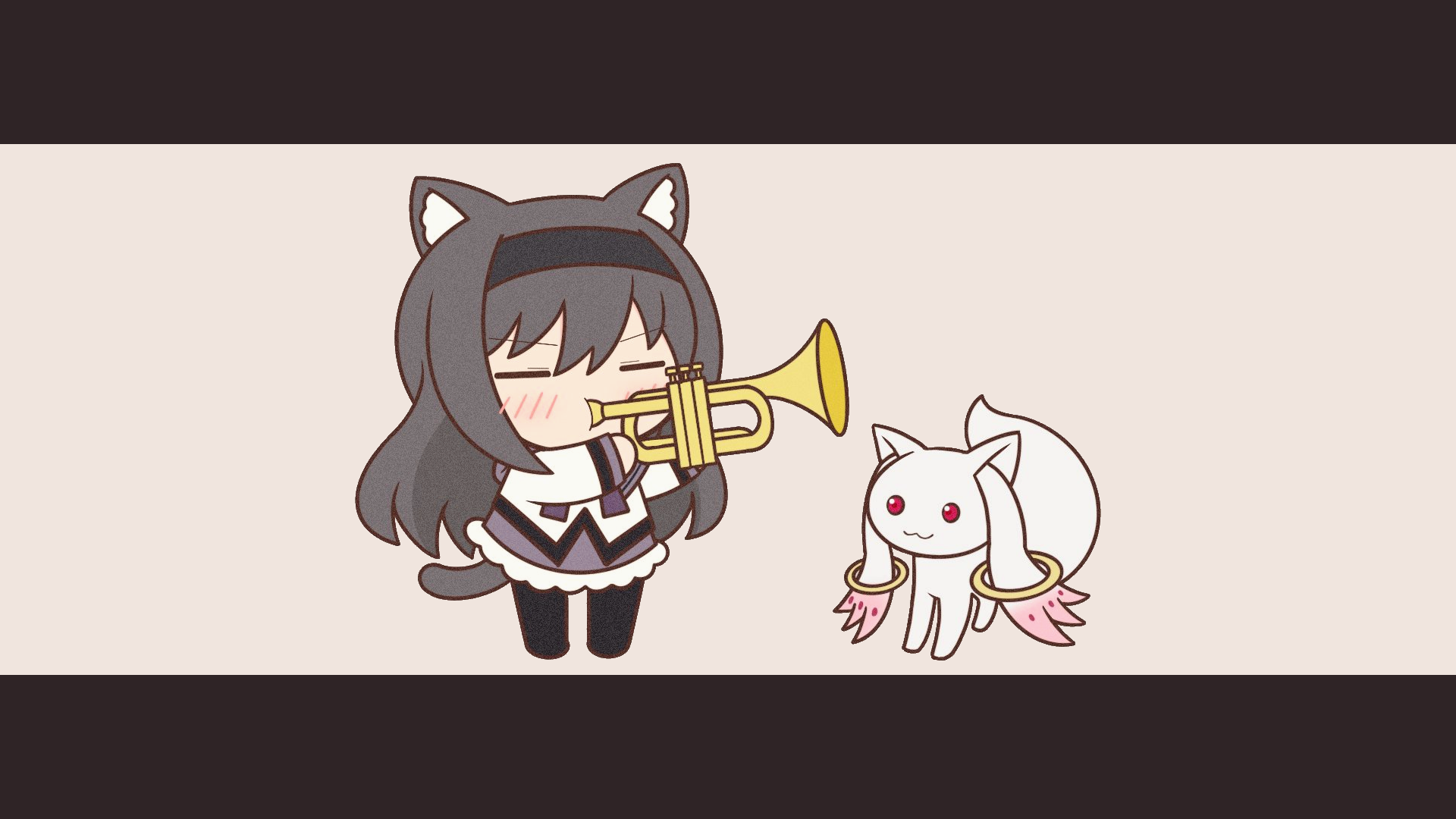 Anime Girls Anime Black Hair Dark Hair Trumpet Musical Instrument Animal Ears Headband Bangs Blunt B 1920x1080