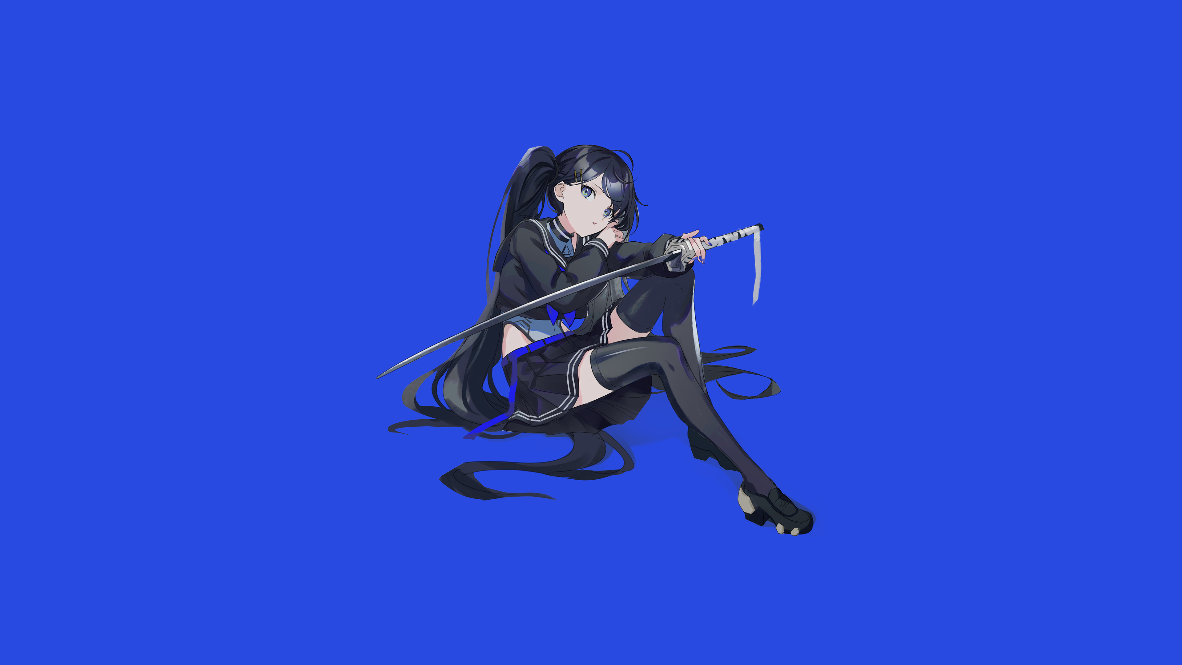 Blue Katana Sword Anime Asagon Simple Background Minimalism Blue Archive Anime Girls Illustration Di 3840x2160