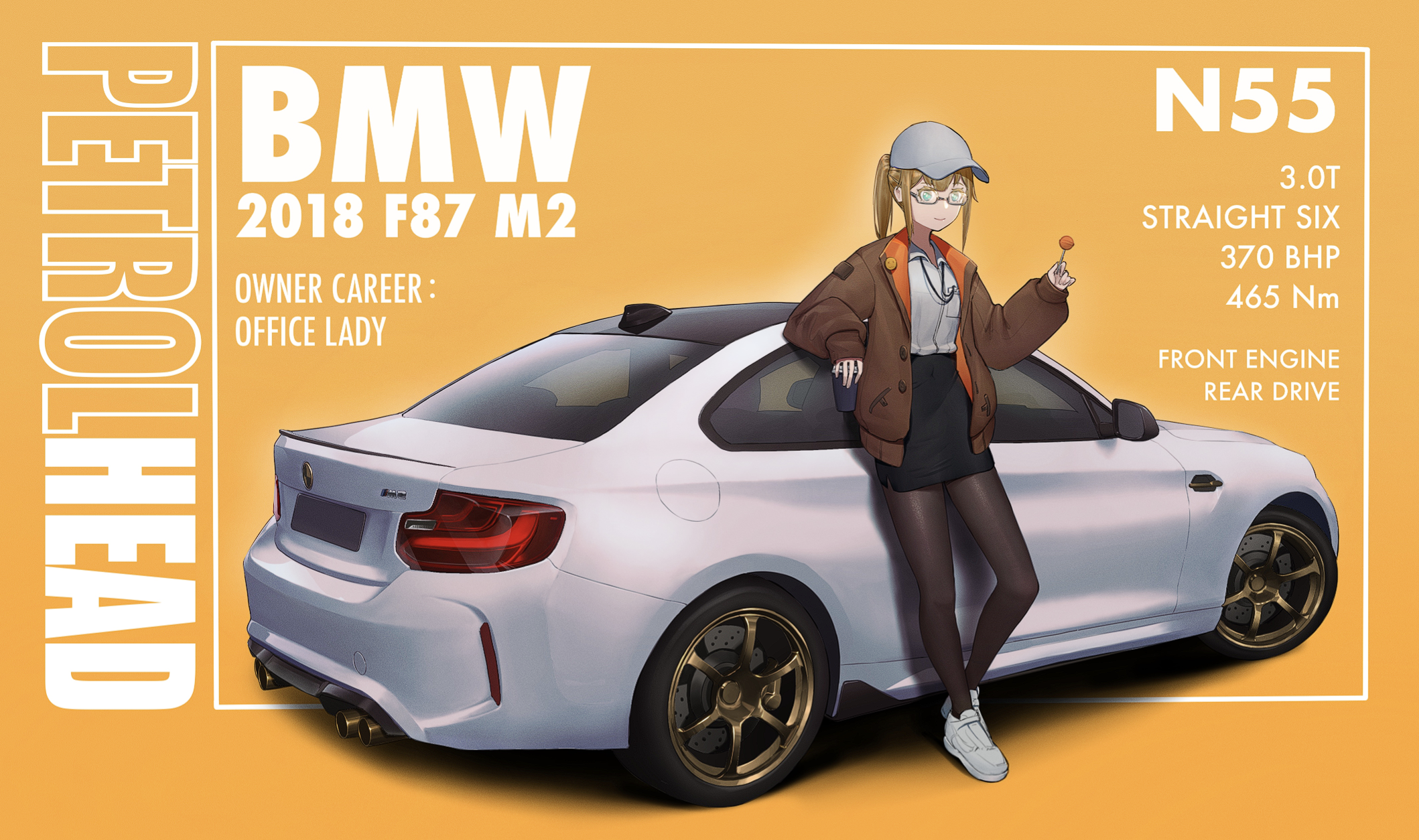 Anime Anime Girls Digital Art BMW BMW M2 2018 BMW F87 M2 White Cars 2118x1254