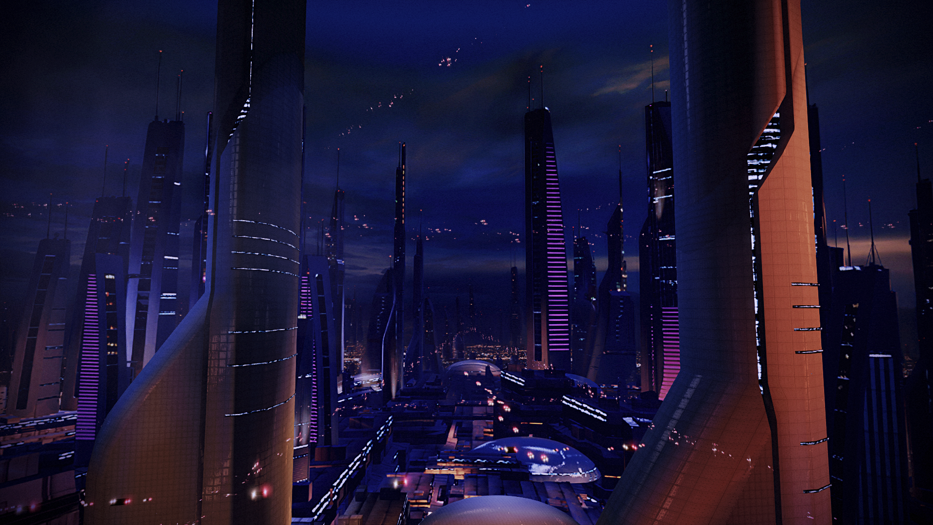 Video Games Mass Effect 2 Mass Effect Legendary Edition Futuristic City Building Lights Dark Blue 1920x1080