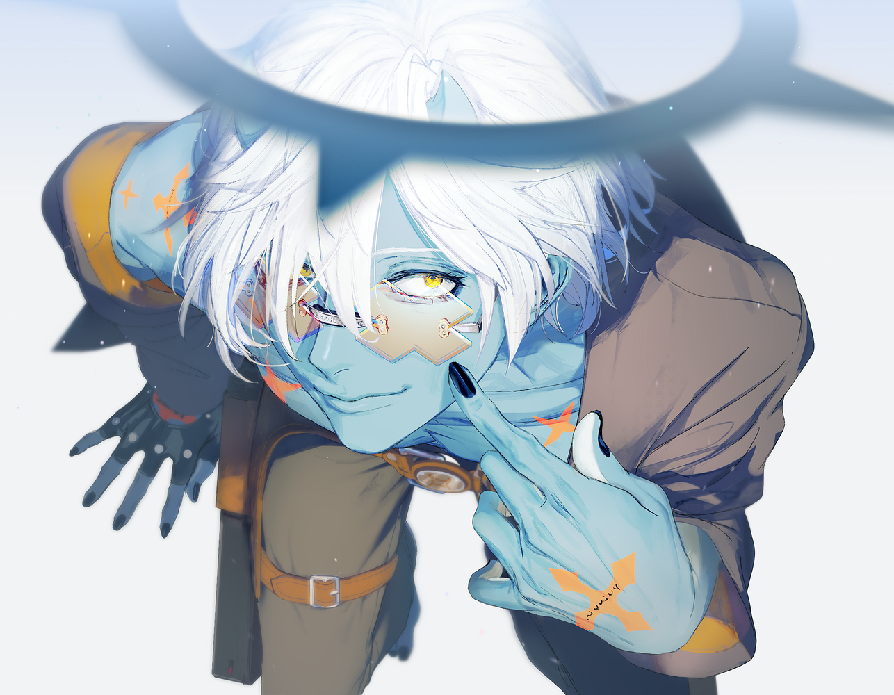 Guilty Gear Guilty Gear Strive Happy Chaos Anime Men Blue Skin White Hair 1286x1000