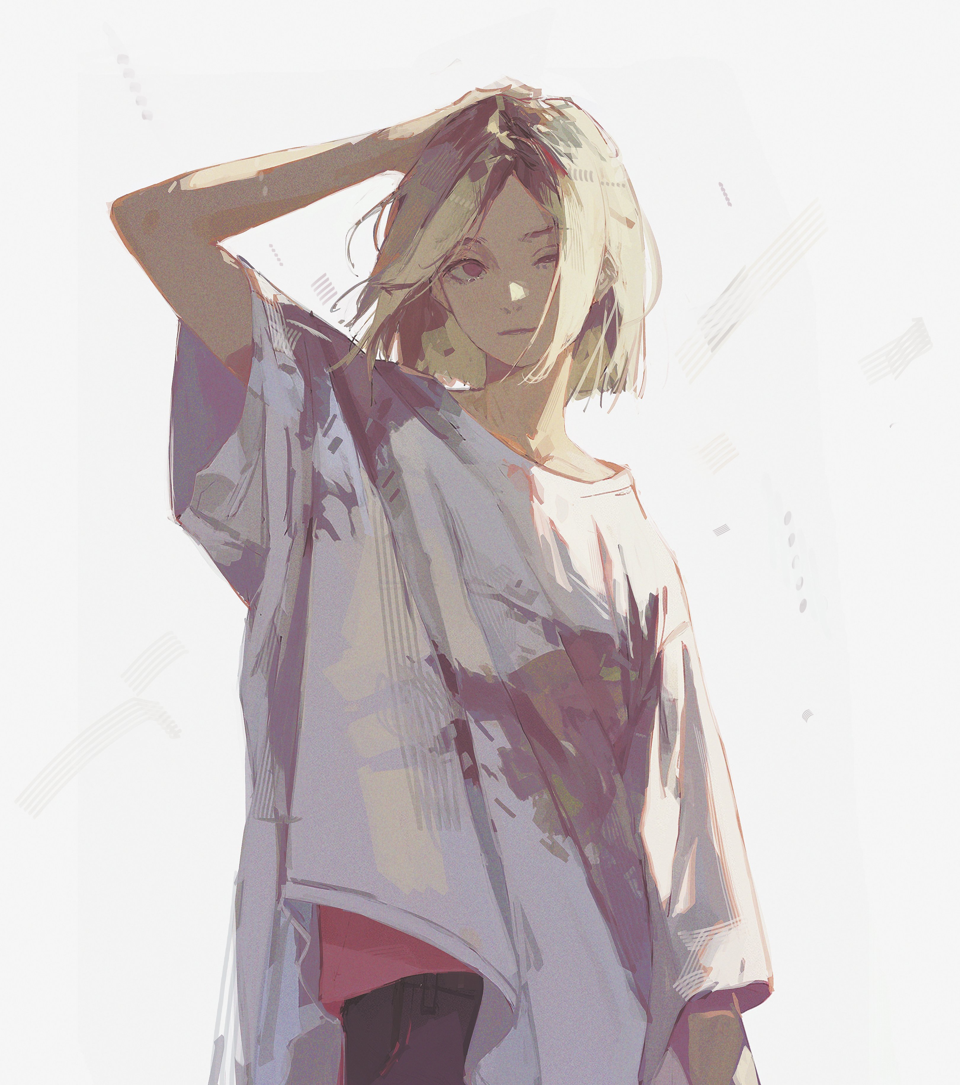 96yottea Anime Girls Digital Art Artwork Illustration Short Hair Blonde Simple Background Looking At 3241x3665